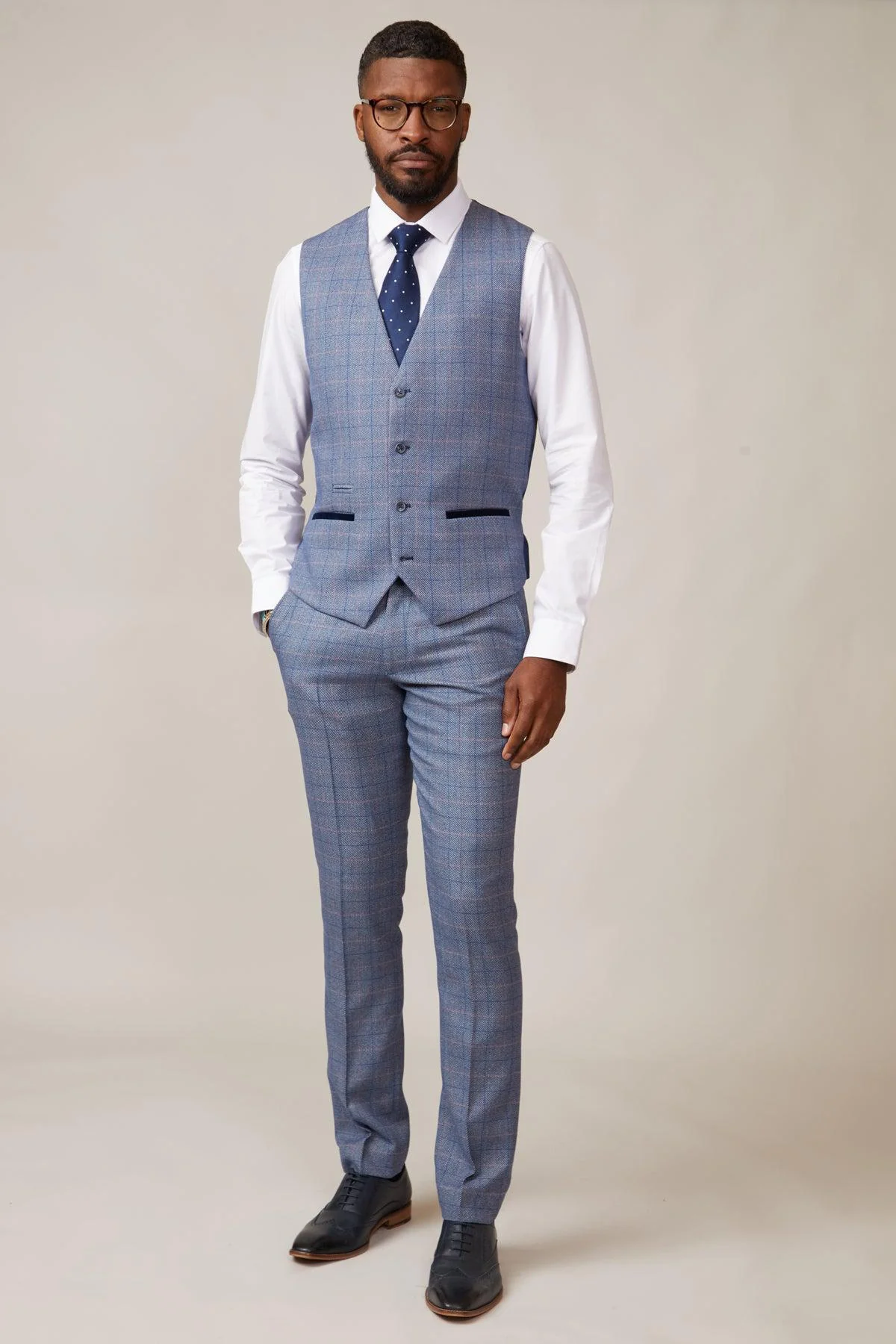 HILTON - Blue Tweed Check Single Breasted Waistcoat - Image 4
