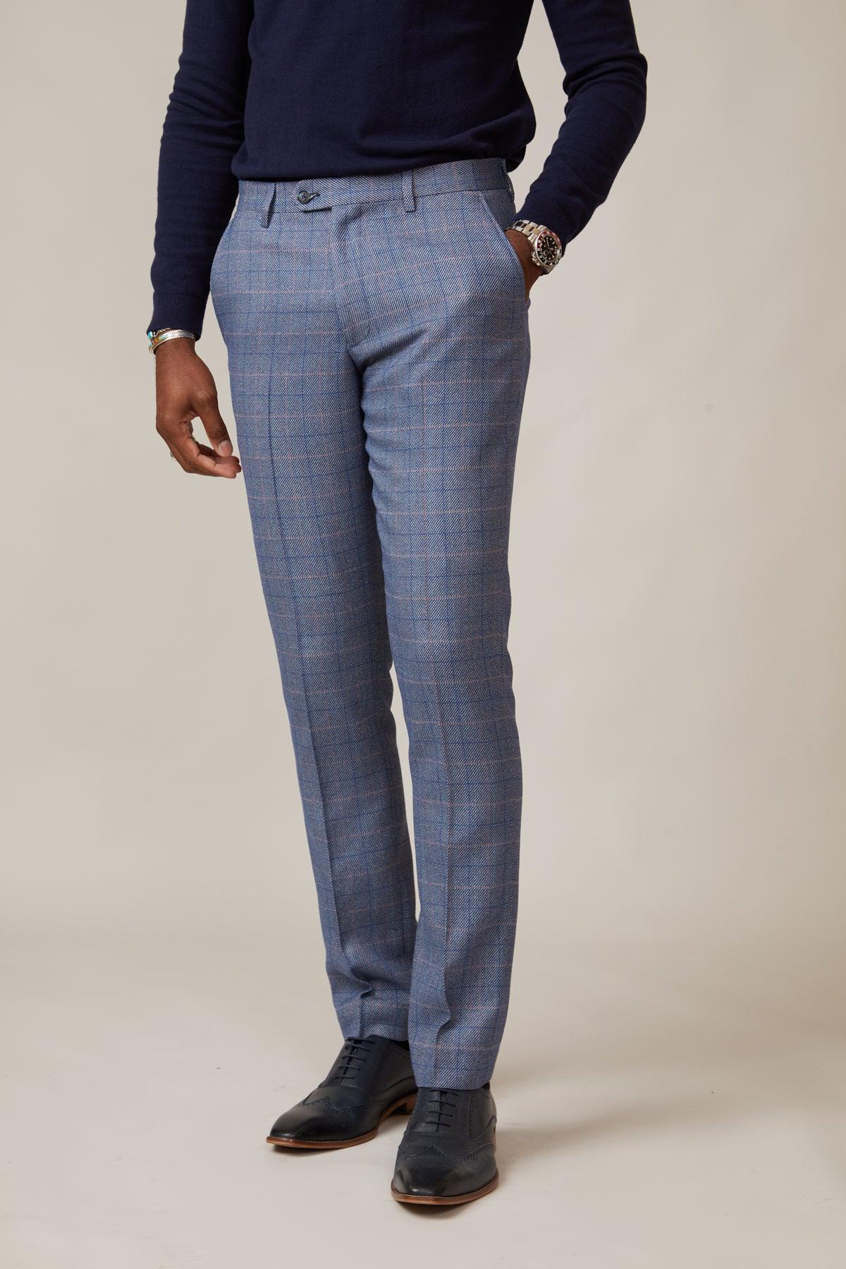 HILTON - Blue Tweed Check Trousers - Image 3
