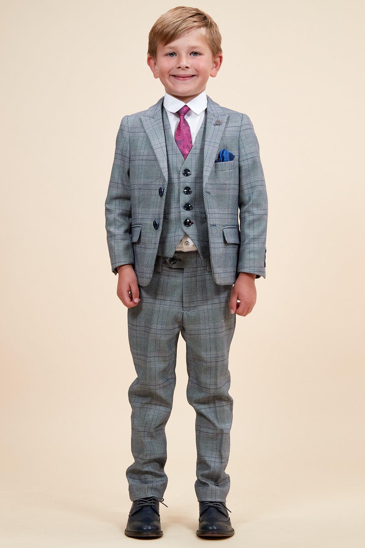 JERRY - Childrens Grey Check Three Piece Suit - Image 3