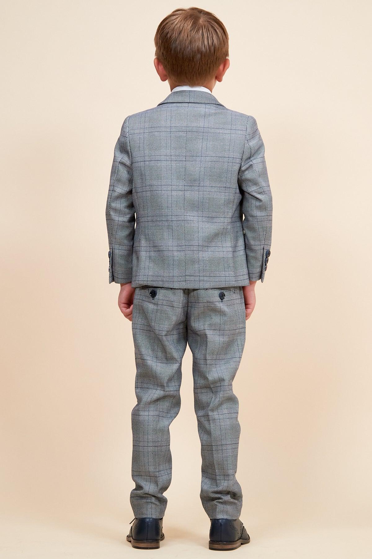 JERRY - Childrens Grey Check Three Piece Suit - Image 4