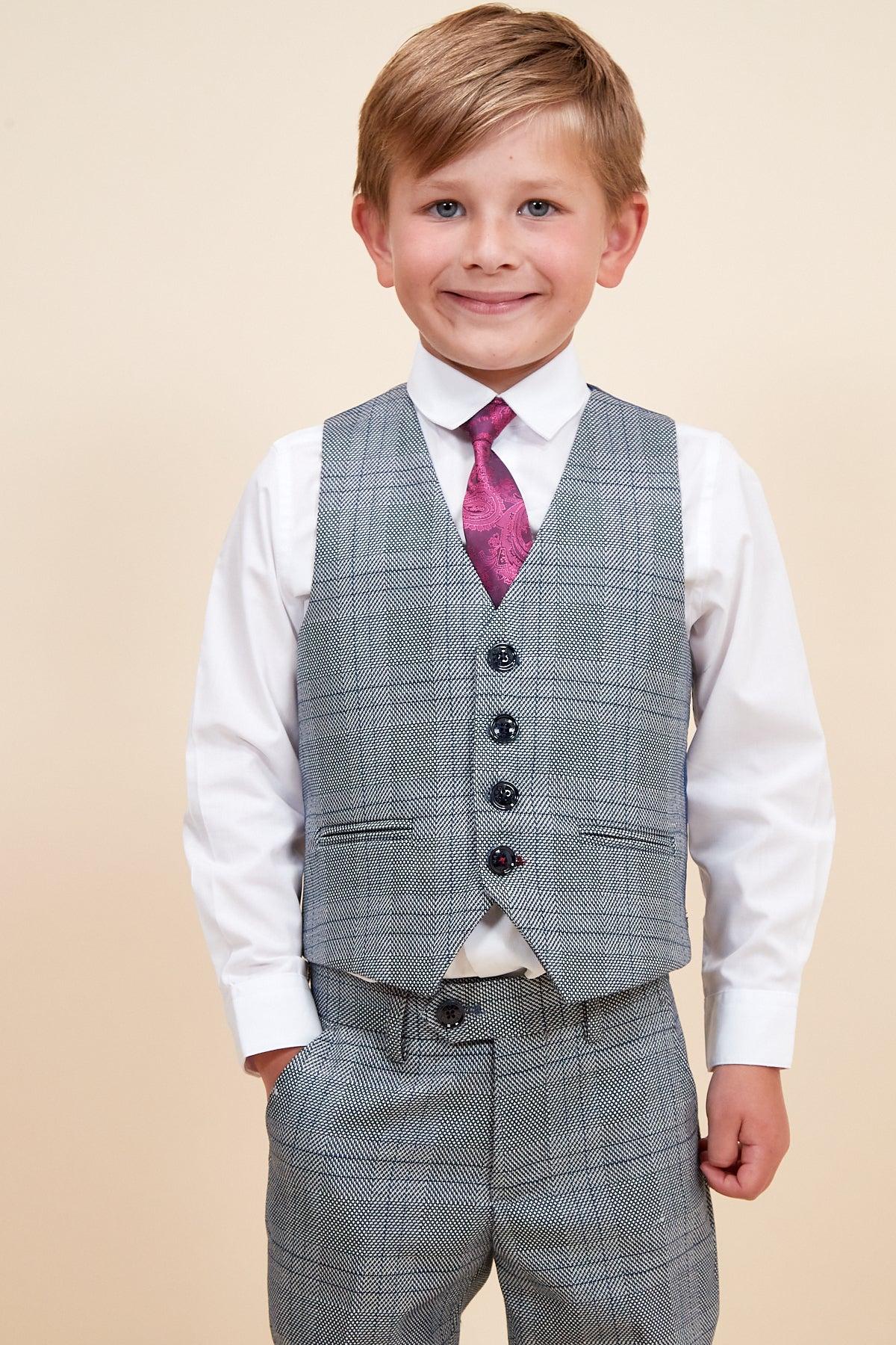 JERRY - Childrens Grey Check Three Piece Suit - Image 5