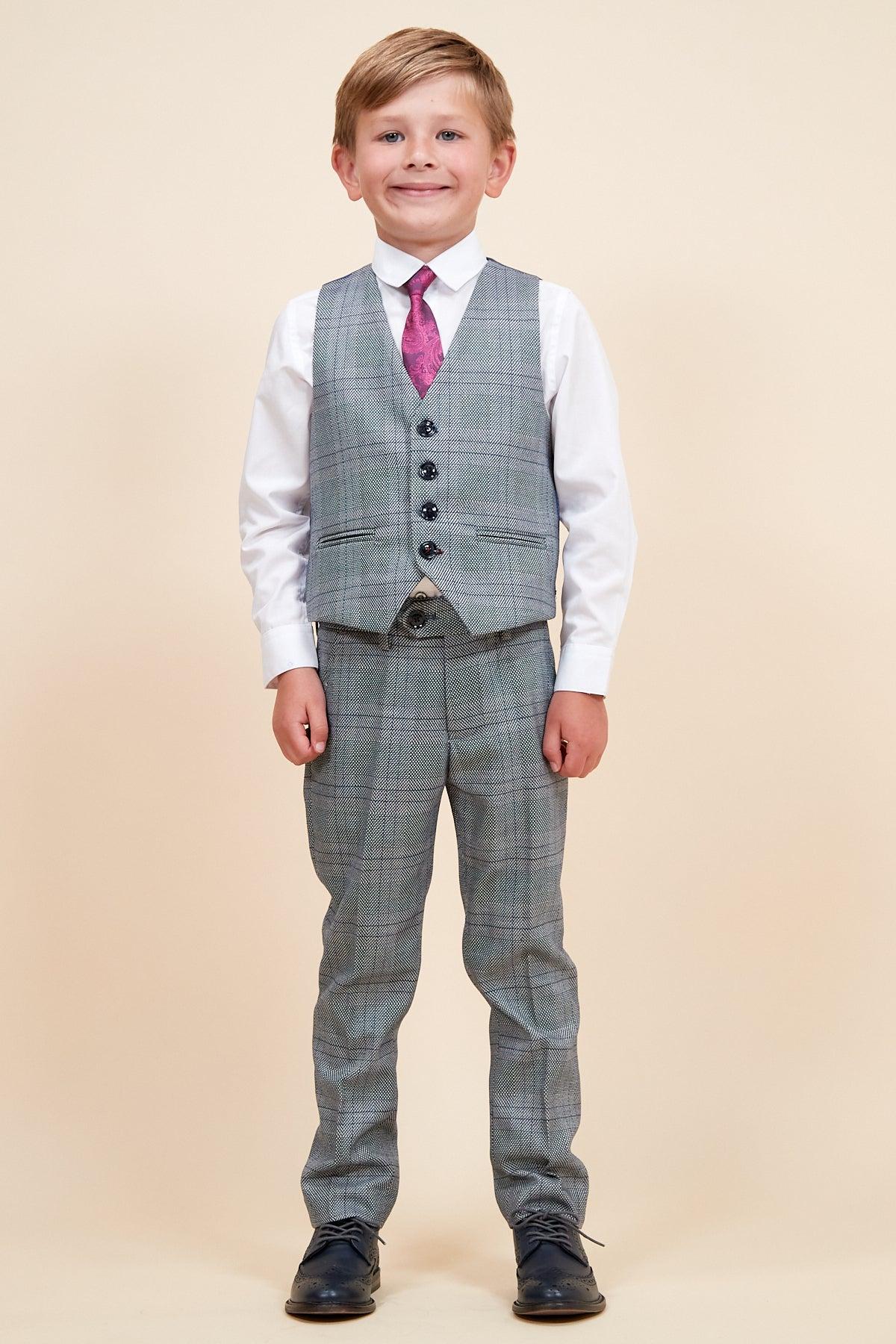 JERRY - Childrens Grey Check Three Piece Suit - Image 6