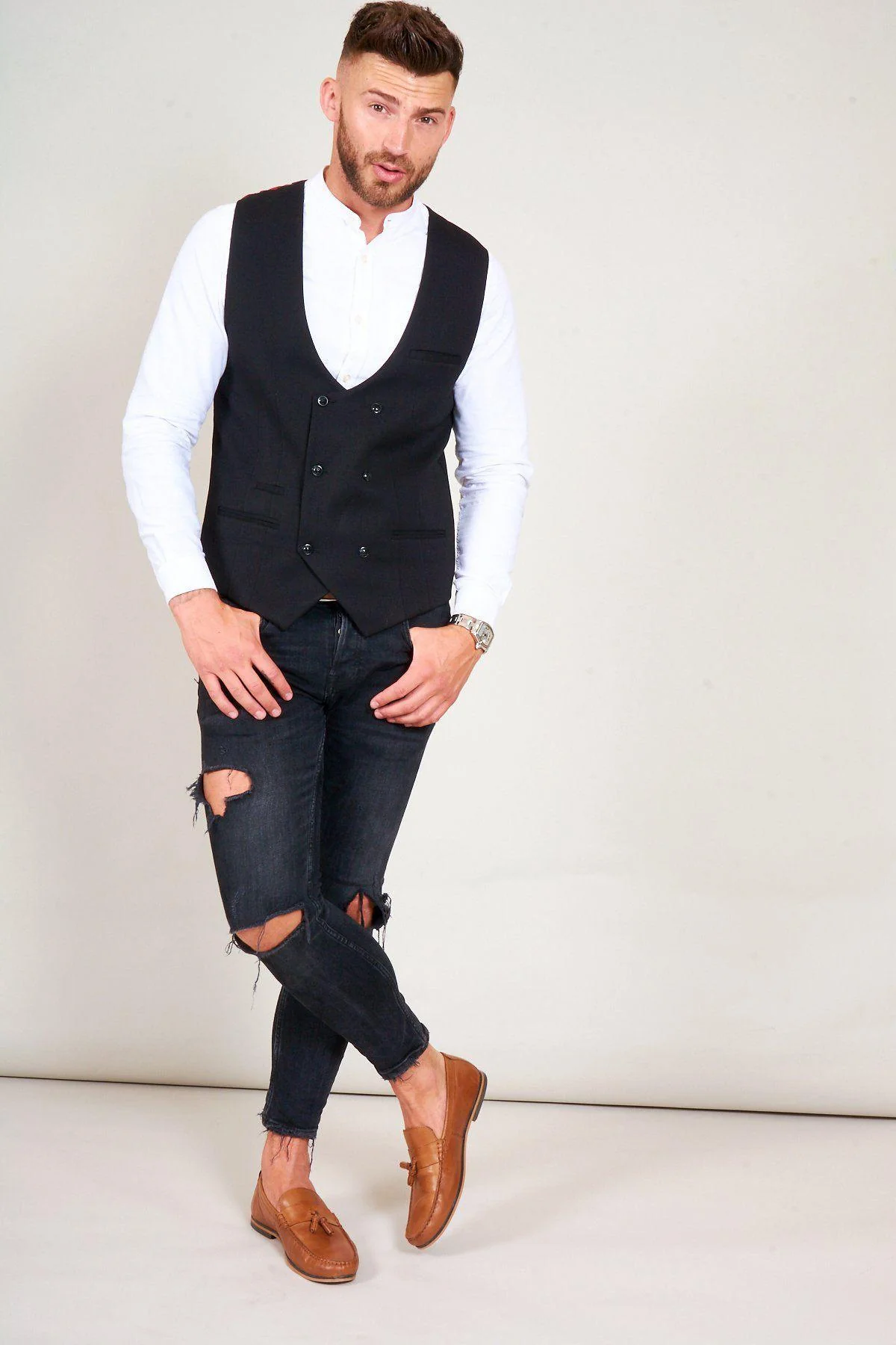 KELLY - Black Double Breasted Waistcoat - Image 5
