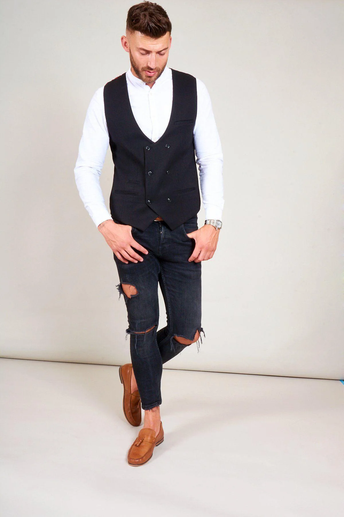 KELLY - Black Double Breasted Waistcoat - Image 6