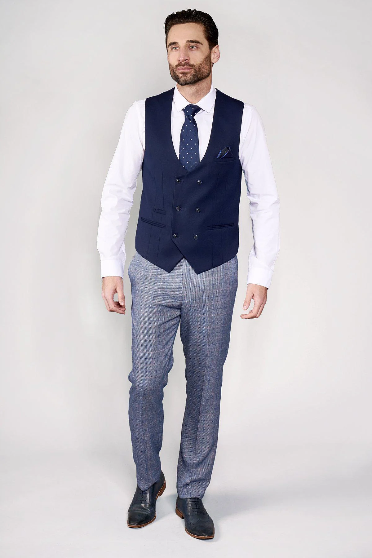 KELLY - Blue Double Breasted Waistcoat - Image 3