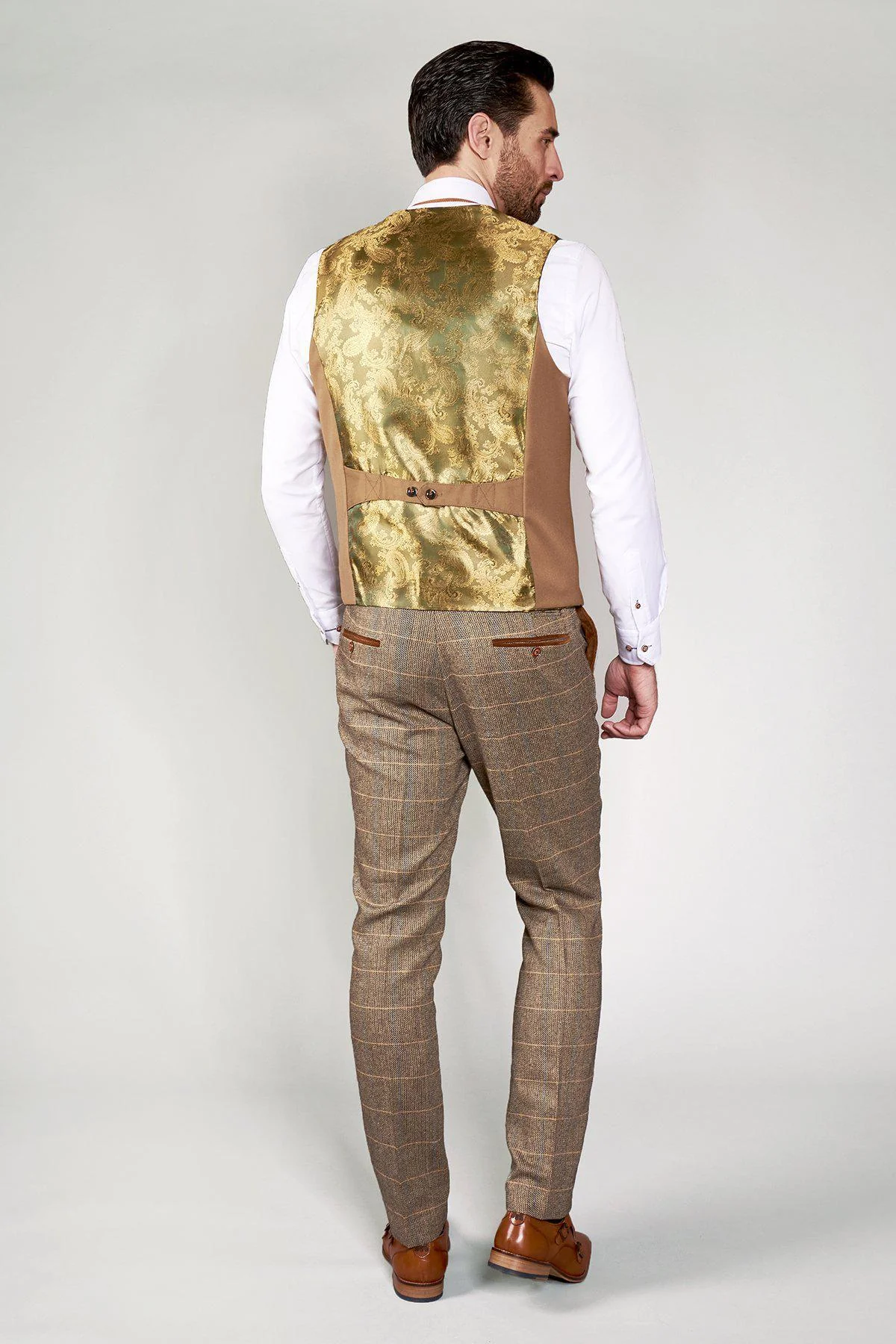 KELLY - Tan Double Breasted Waistcoat - Image 5