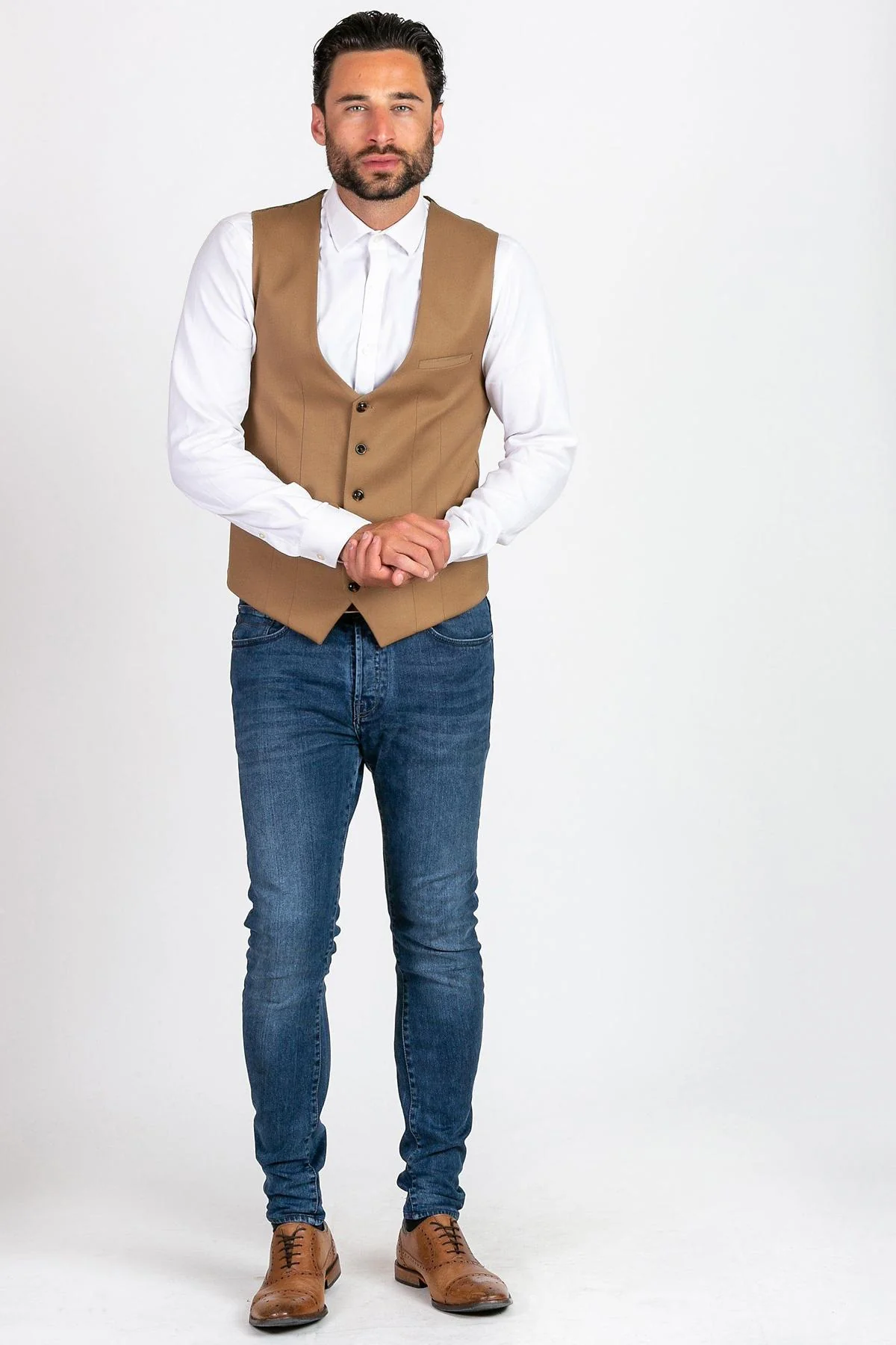 KELLY - Tan Single Breasted Waistcoat - Image 4
