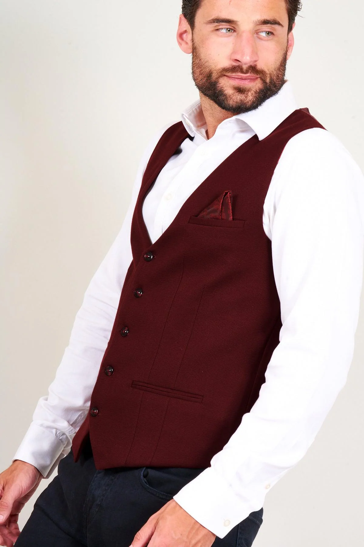 KELLY - Wine Single Breasted Waistcoat - Image 3
