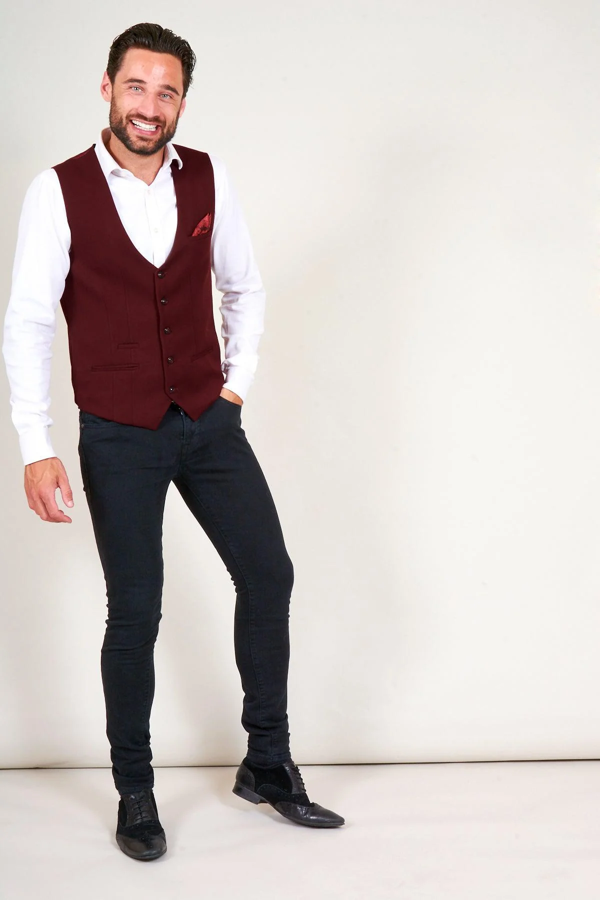 KELLY - Wine Single Breasted Waistcoat - Image 4