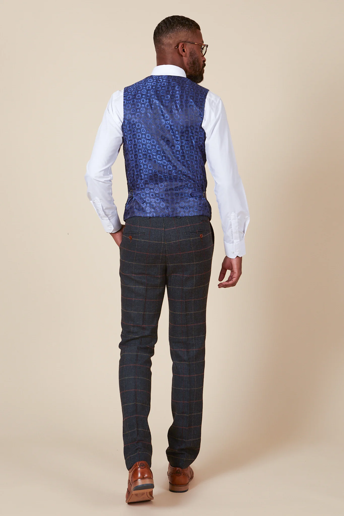 ETON - Single Breasted Navy Blue Tweed Check Waistcoat - Image 3