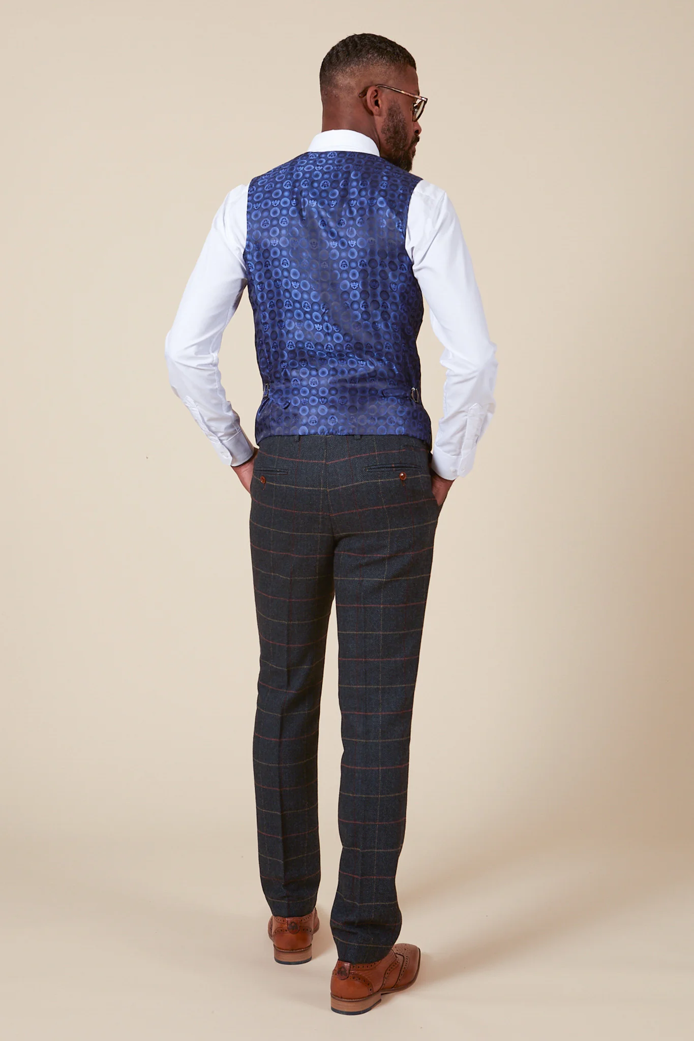 ETON - Single Breasted Navy Blue Tweed Check Waistcoat - Image 6