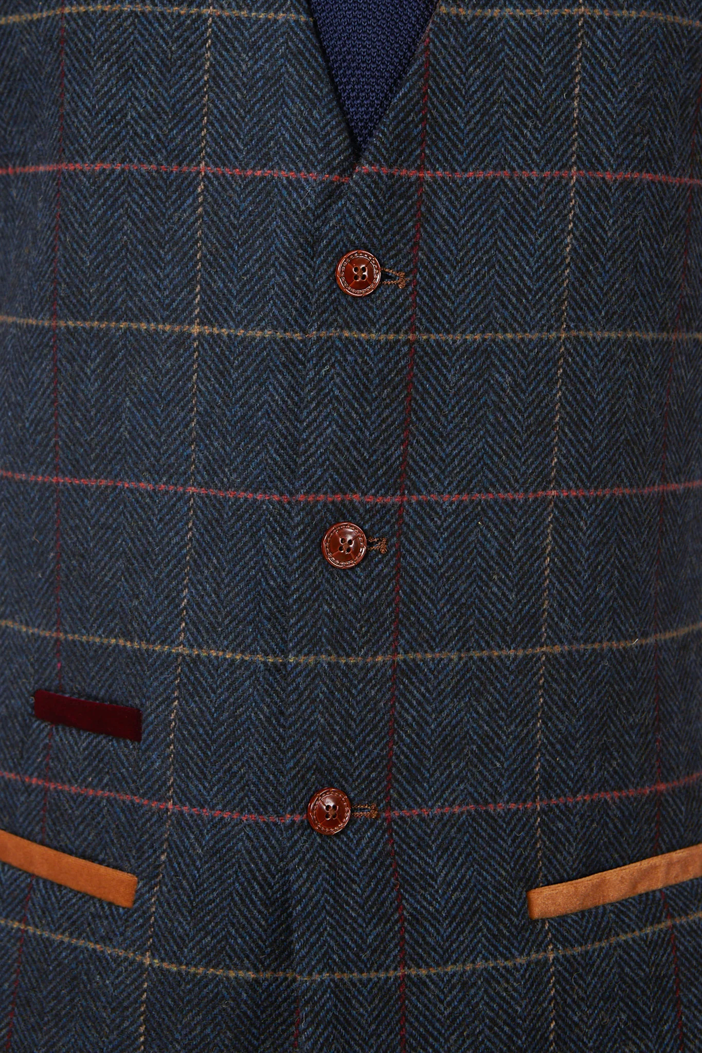 ETON - Single Breasted Navy Blue Tweed Check Waistcoat - Image 8