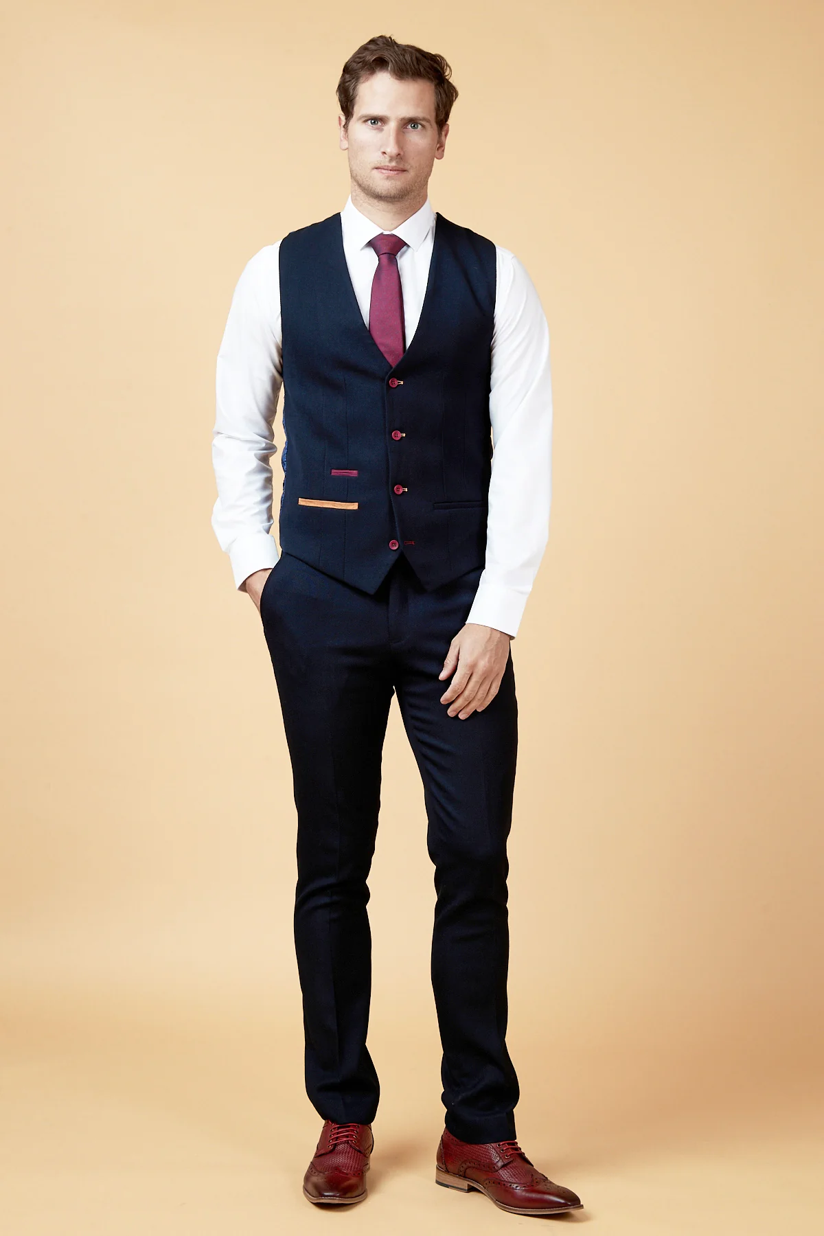 JD4 - Navy Contrast Trim Waistcoat - Image 4
