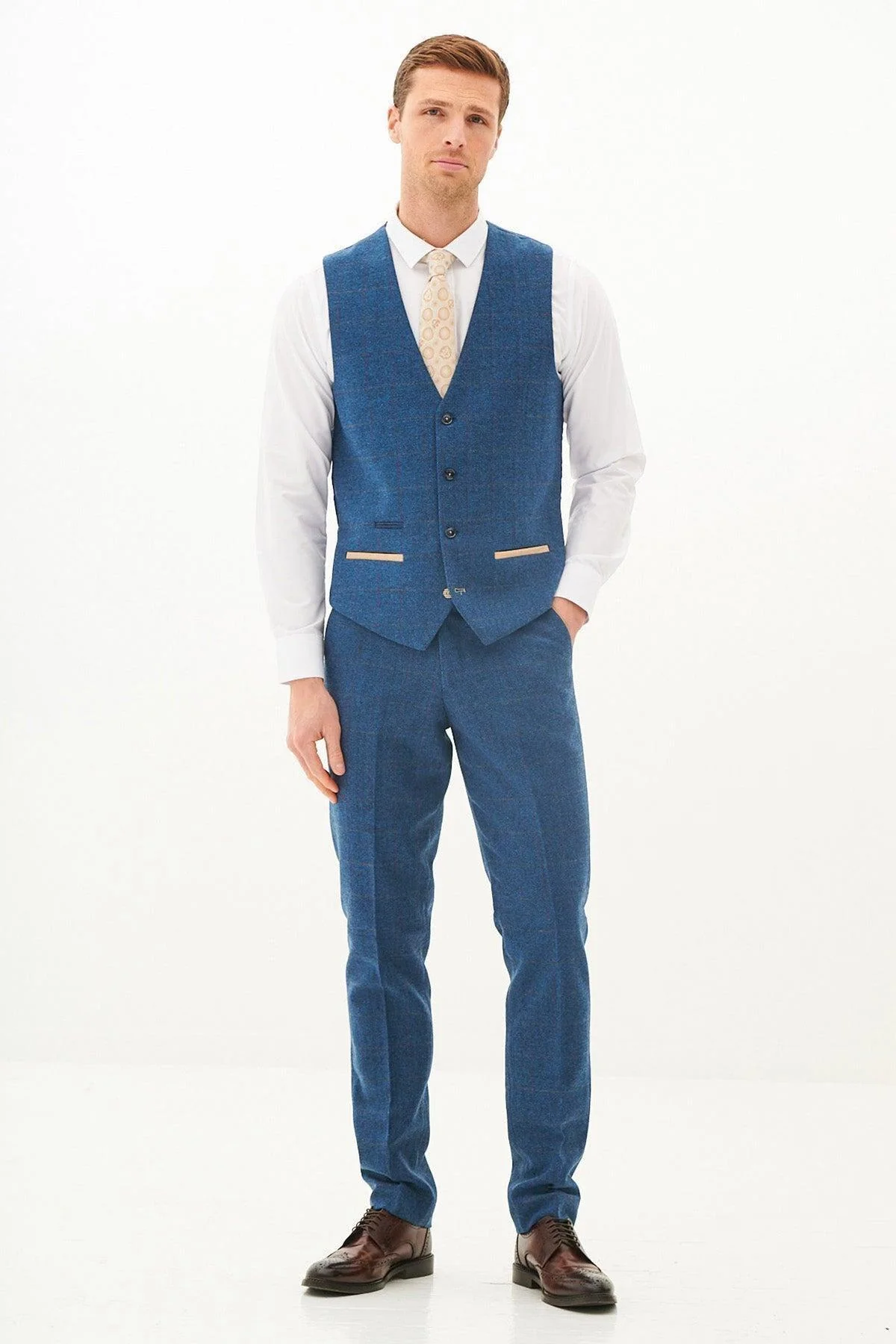 LEN DION - Blue Tweed Check Waistcoat - Image 5