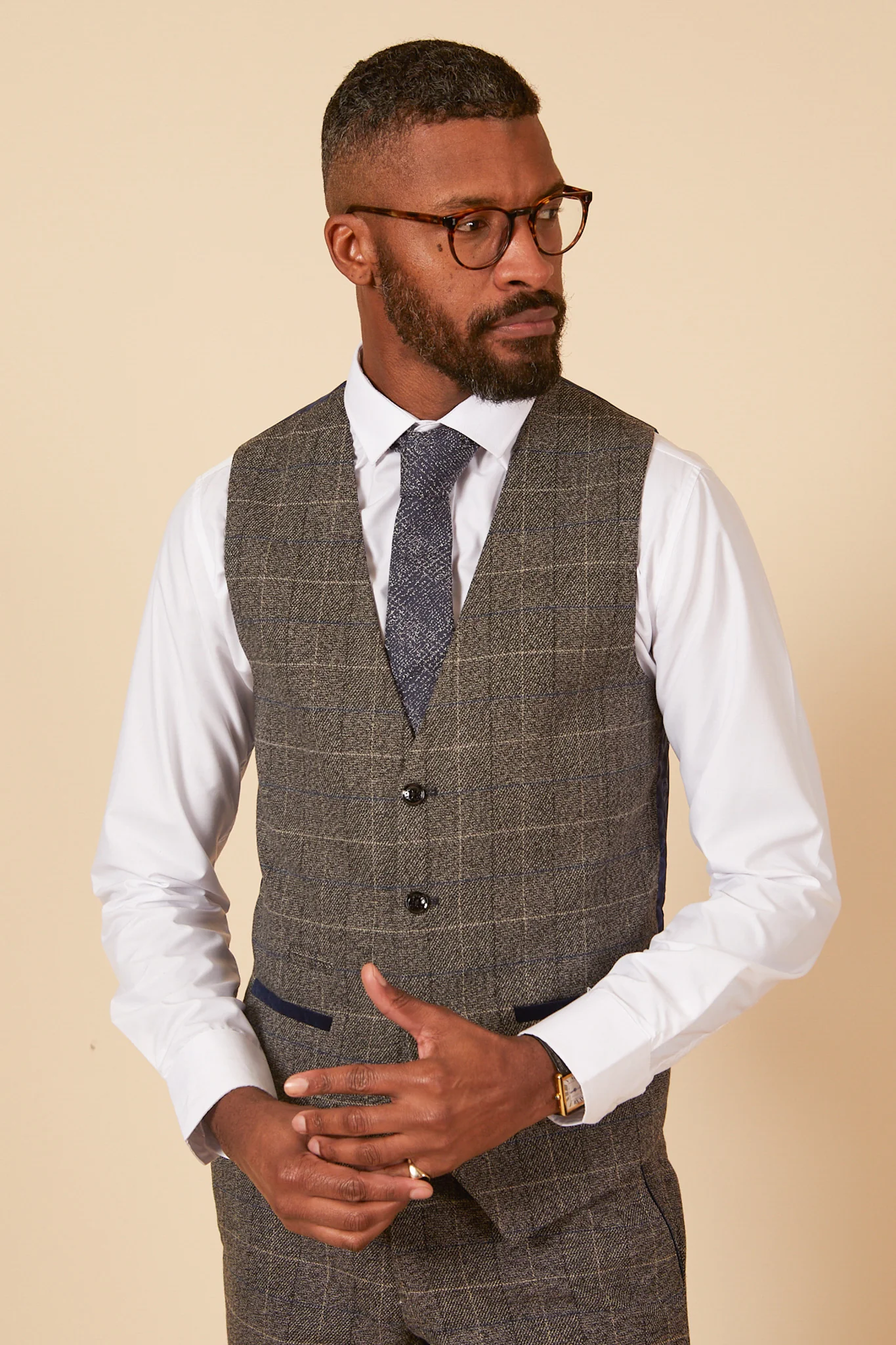 LEN SCOTT - Grey Tweed Check Waistcoat - Image 5