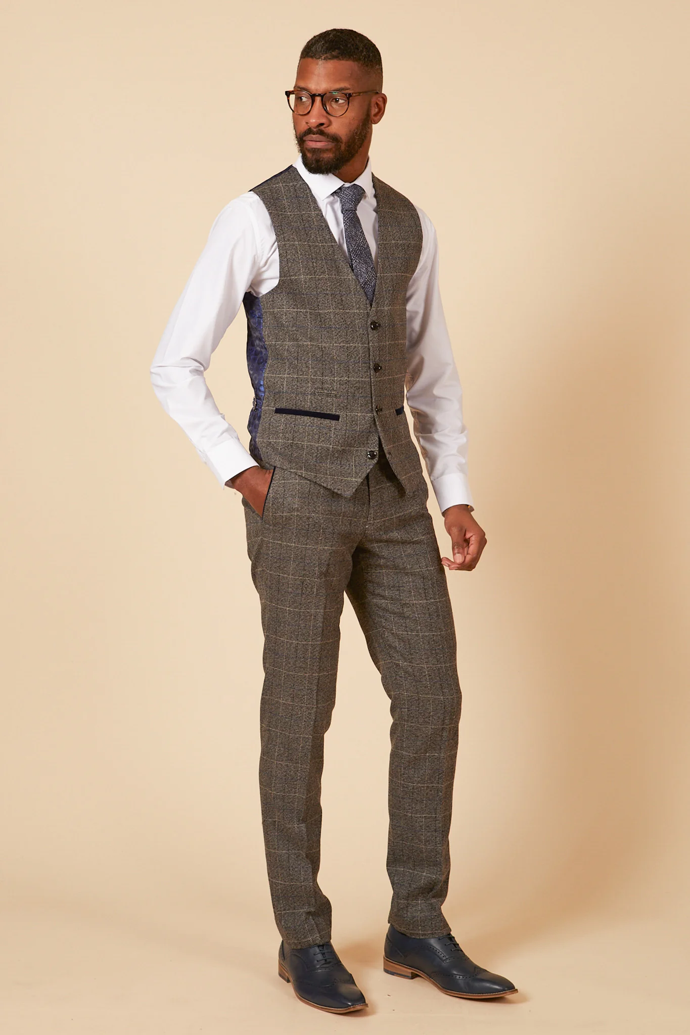 LEN SCOTT - Grey Tweed Check Waistcoat - Image 7