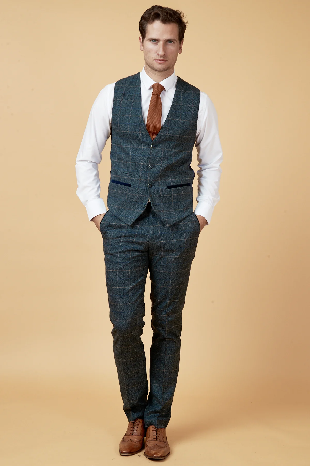 LEN SCOTT - Blue Tweed Check Waistcoat - Image 3