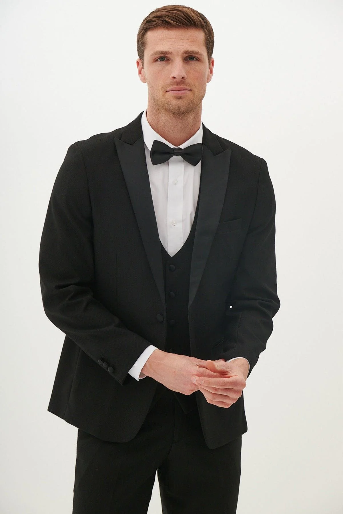 DALTON - Black Tux Lapel Diamond Three Piece Suit - Image 4