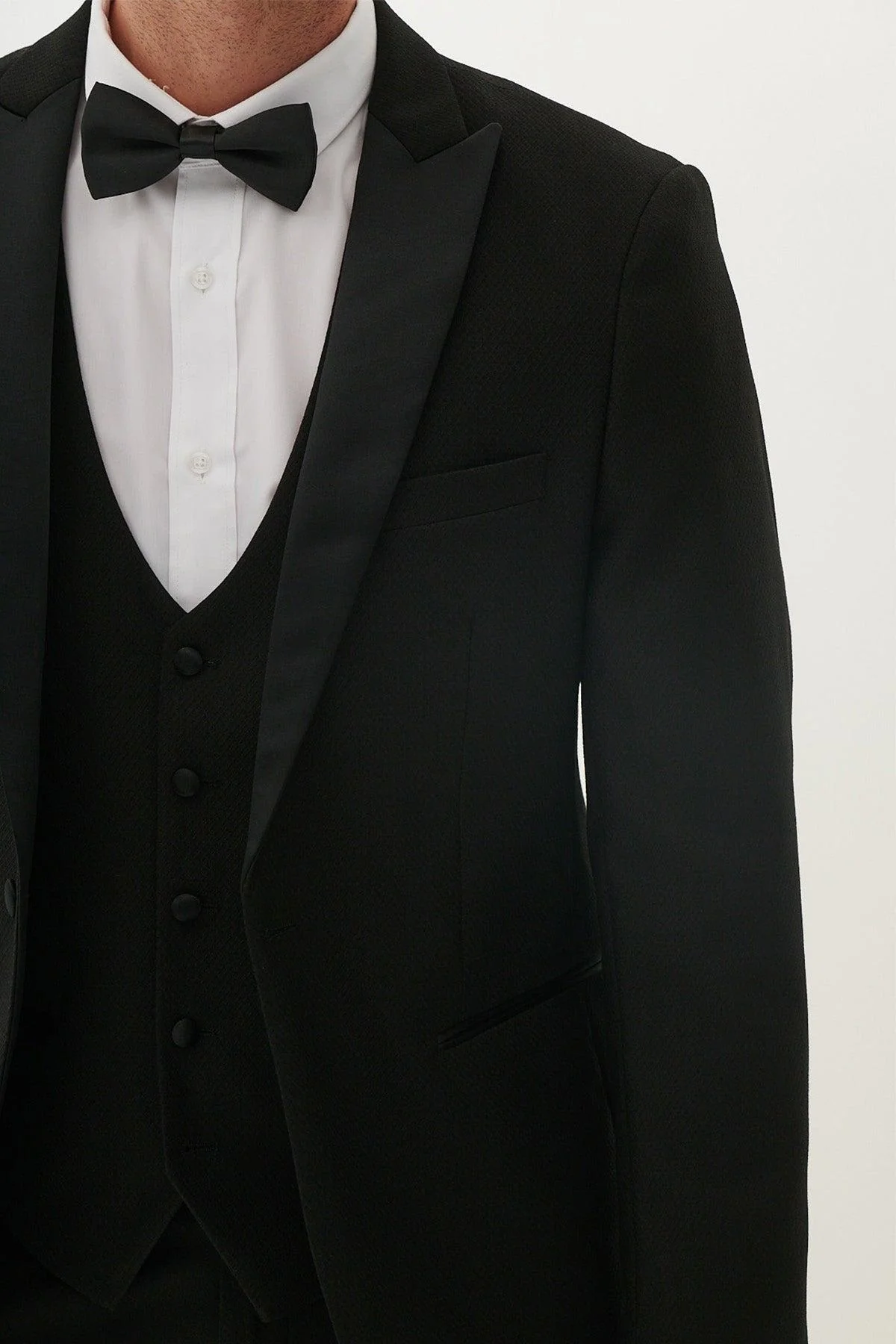 DALTON - Black Tux Lapel Diamond Three Piece Suit - Image 6