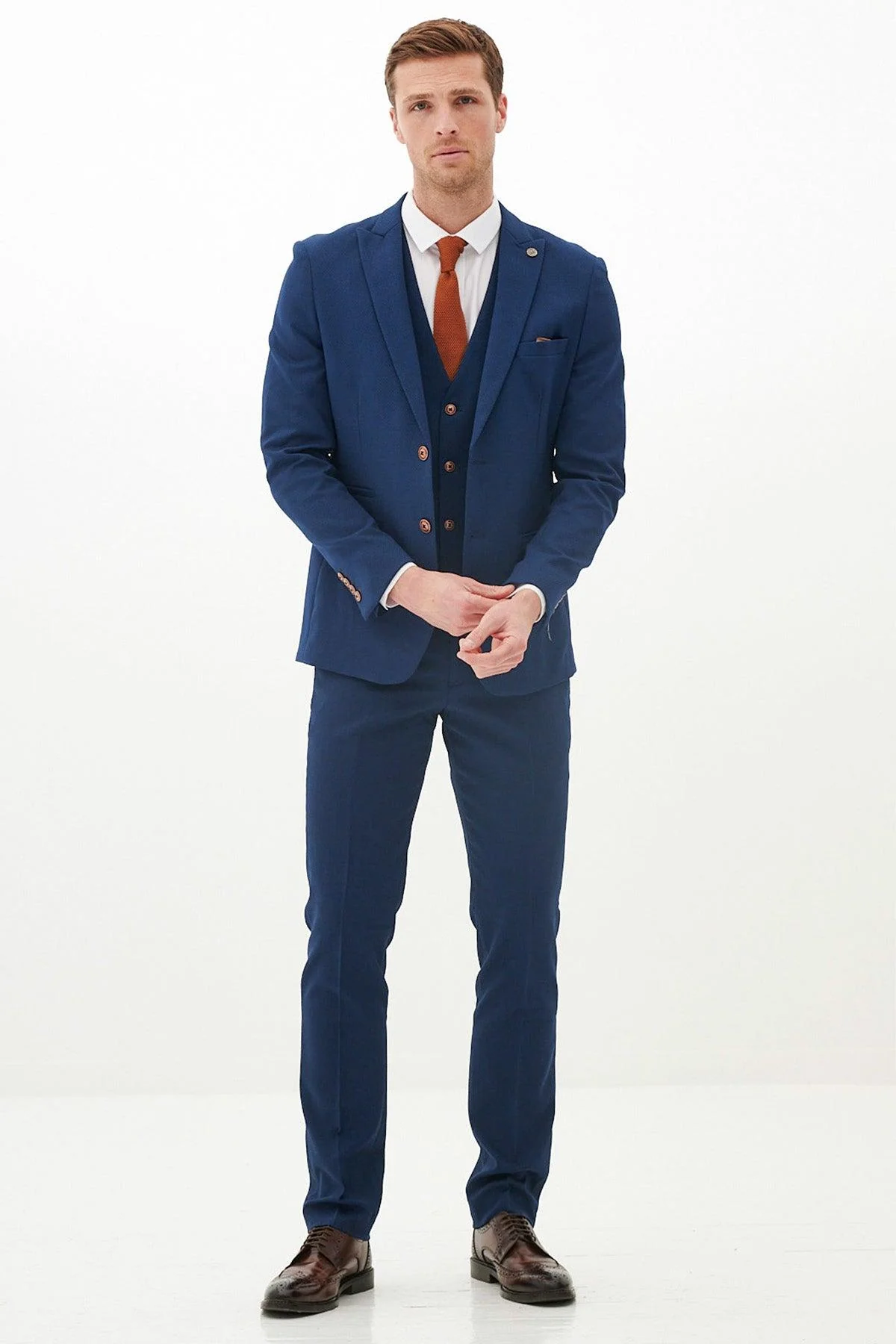 MAX - Royal Blue Three Piece Suit With Contrast Buttons - Image 3