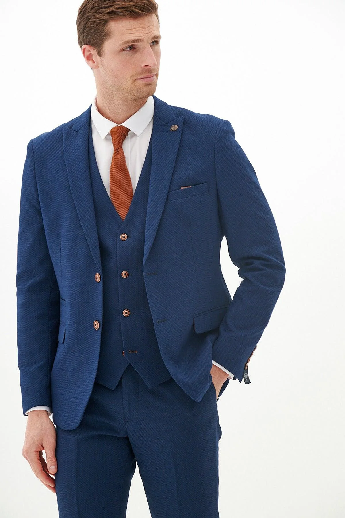 MAX - Royal Blue Three Piece Suit With Contrast Buttons - Image 4