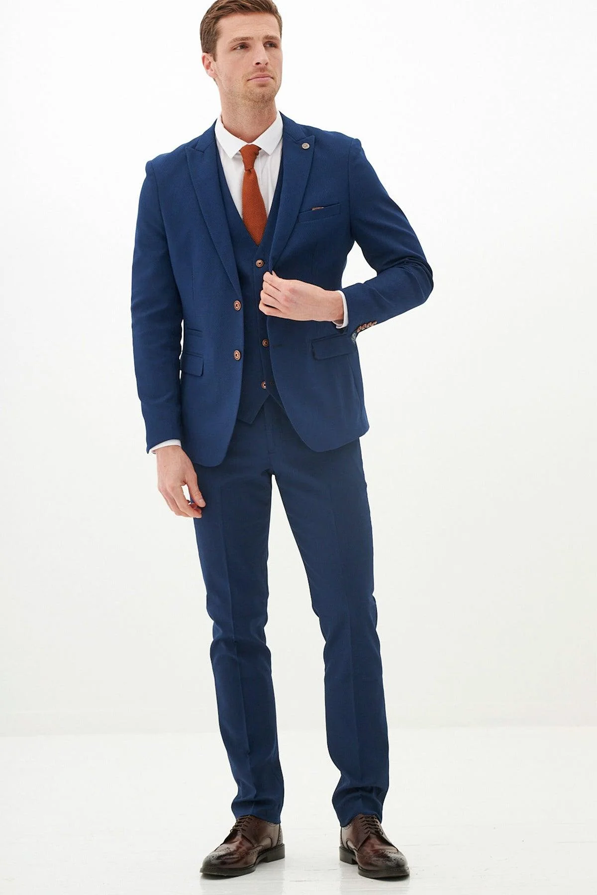 MAX - Royal Blue Three Piece Suit With Contrast Buttons - Image 5