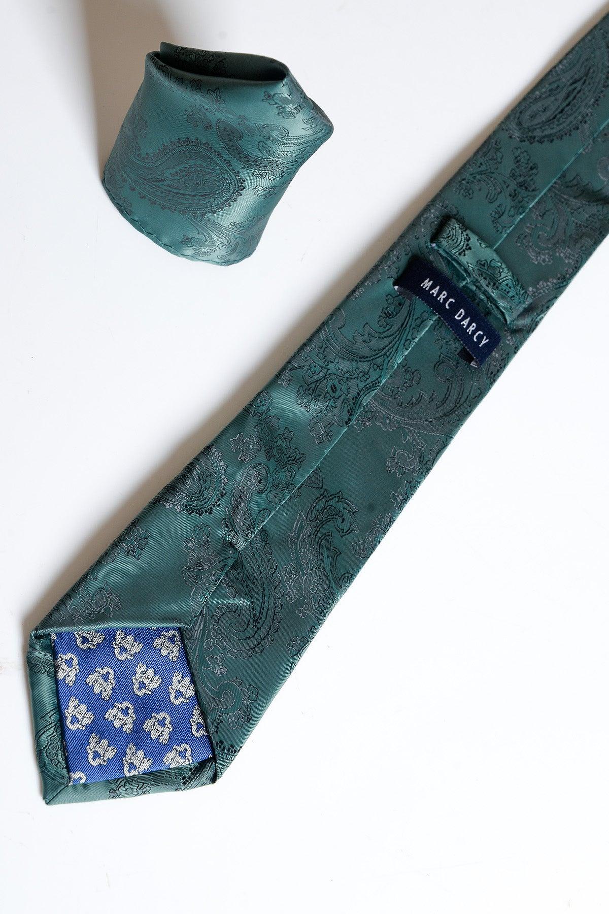 MD PAISLEY - Bottle Green Paisley Tie and Pocket Square Set - Image 3