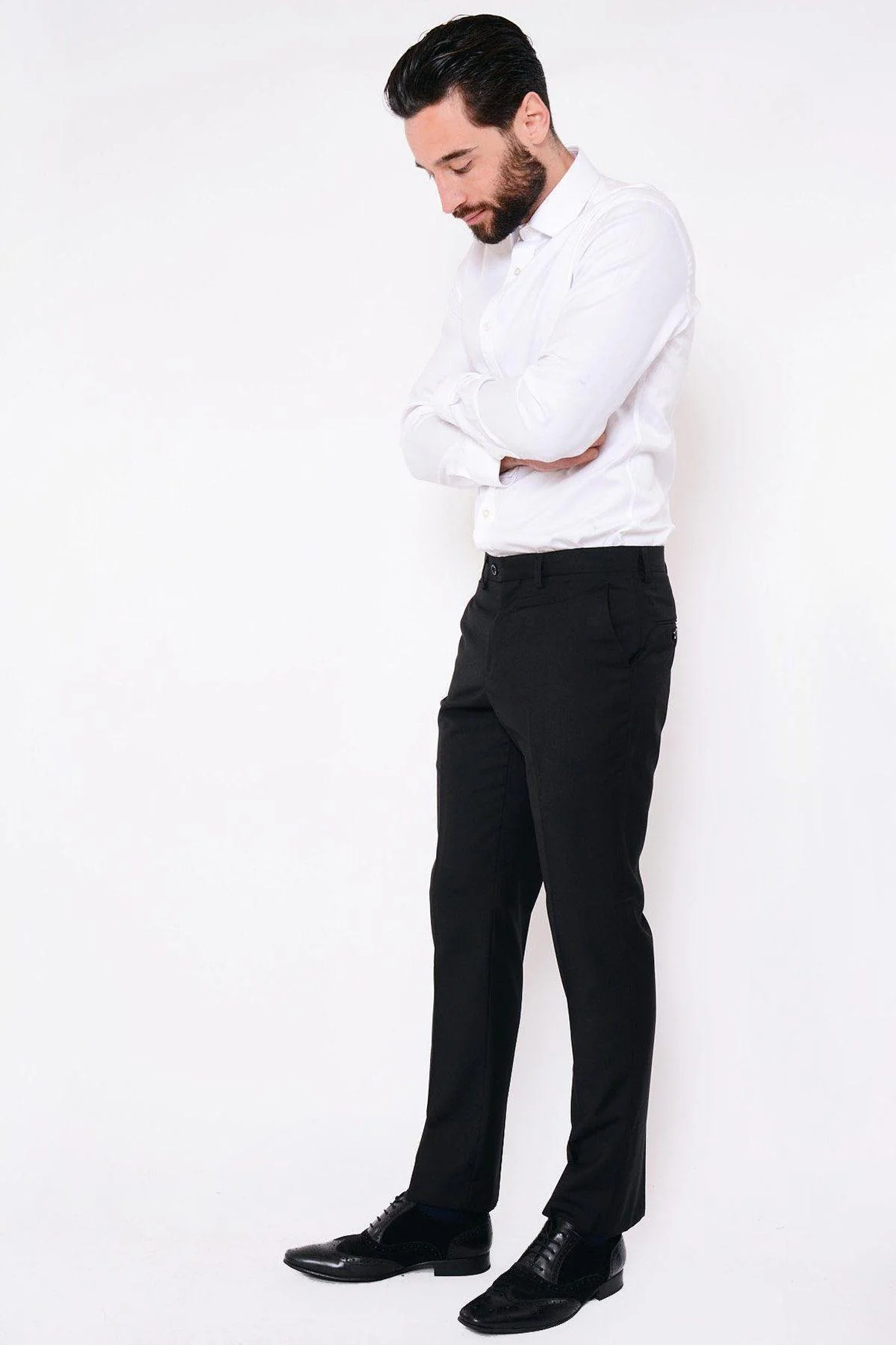 RAMBO - Black Flat Fronted Trousers - Image 3