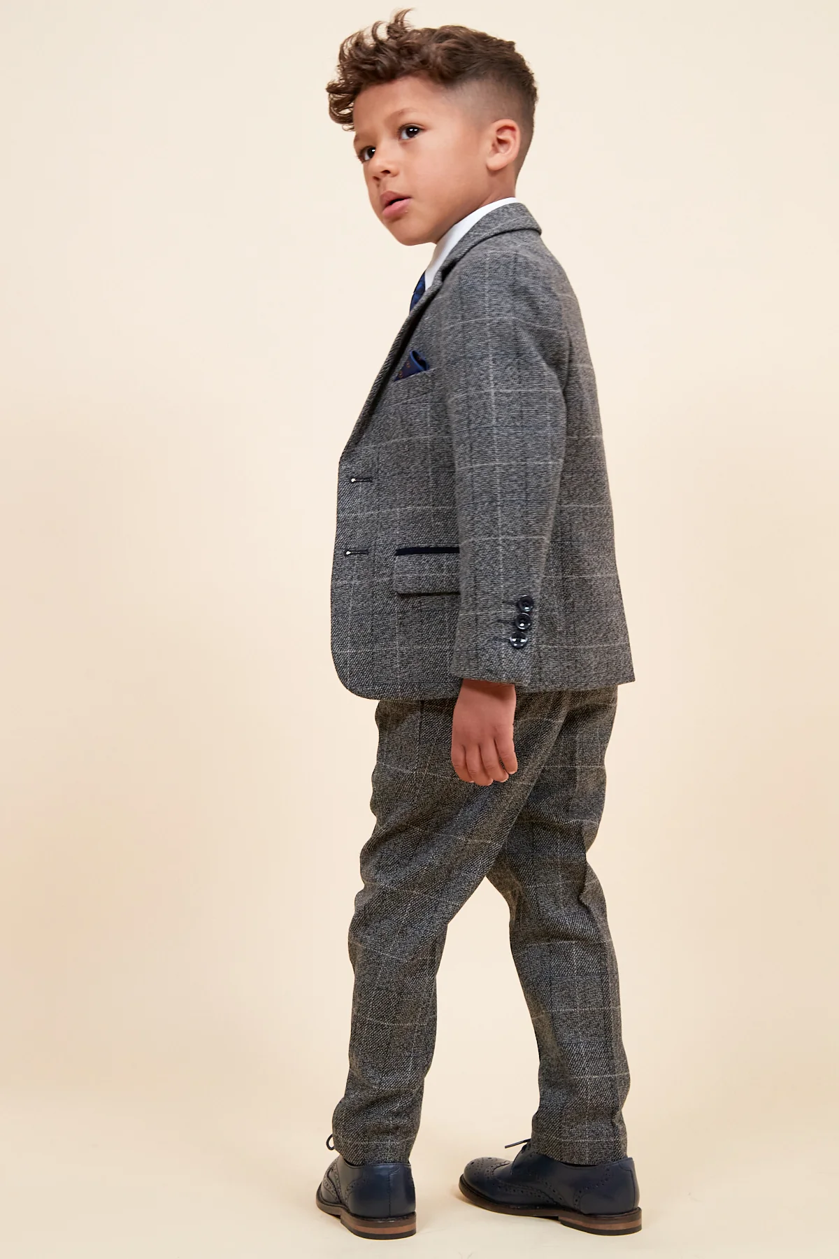 SCOTT - Childrens Grey Check Three Piece Suit - Image 5