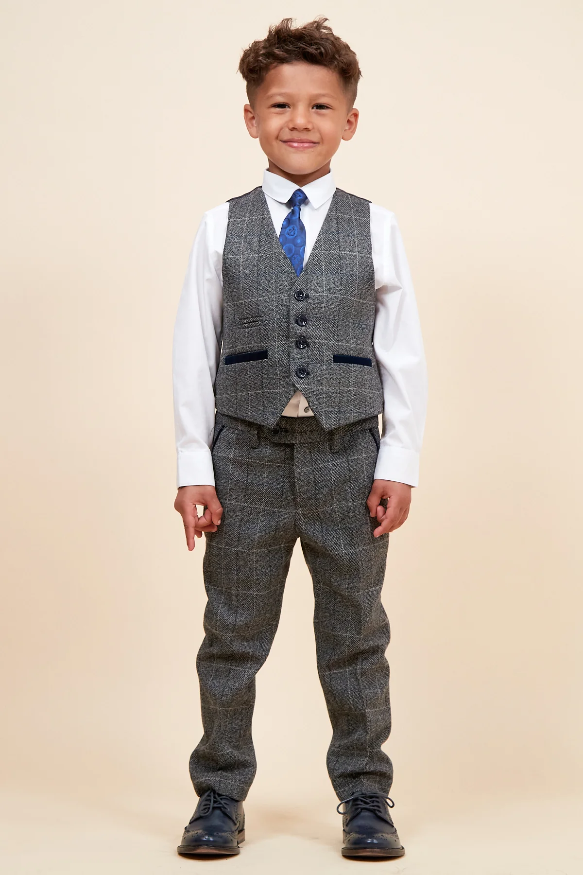 SCOTT - Childrens Grey Check Three Piece Suit - Image 8