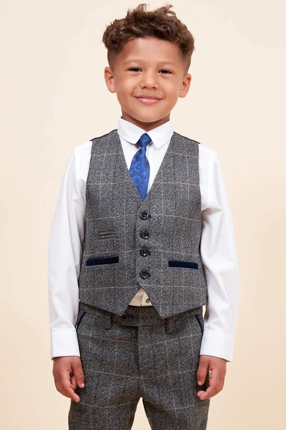 SCOTT - Childrens Grey Check Three Piece Suit - Image 9