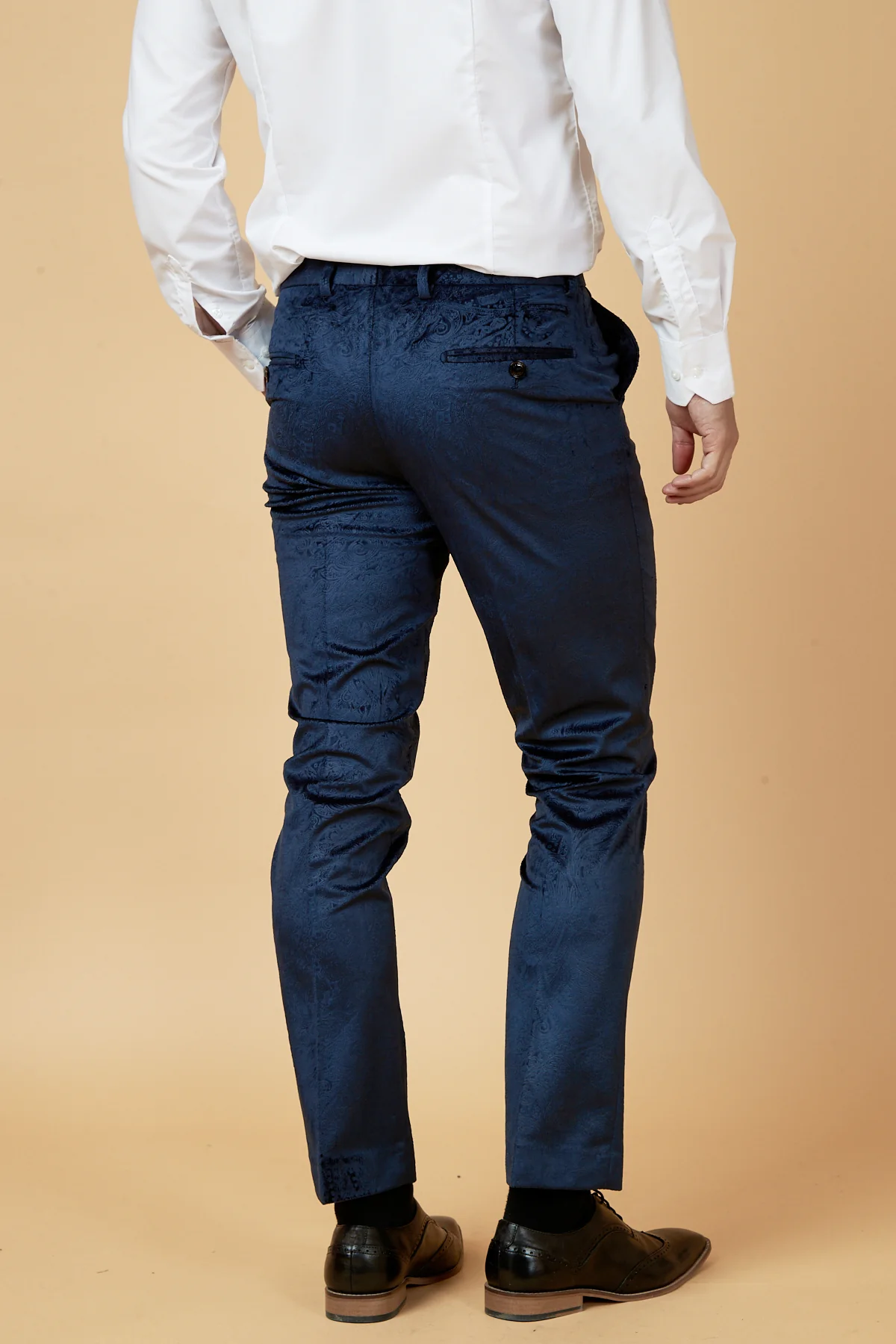 SIMON - Navy Velvet Jacquard Trousers - Image 3