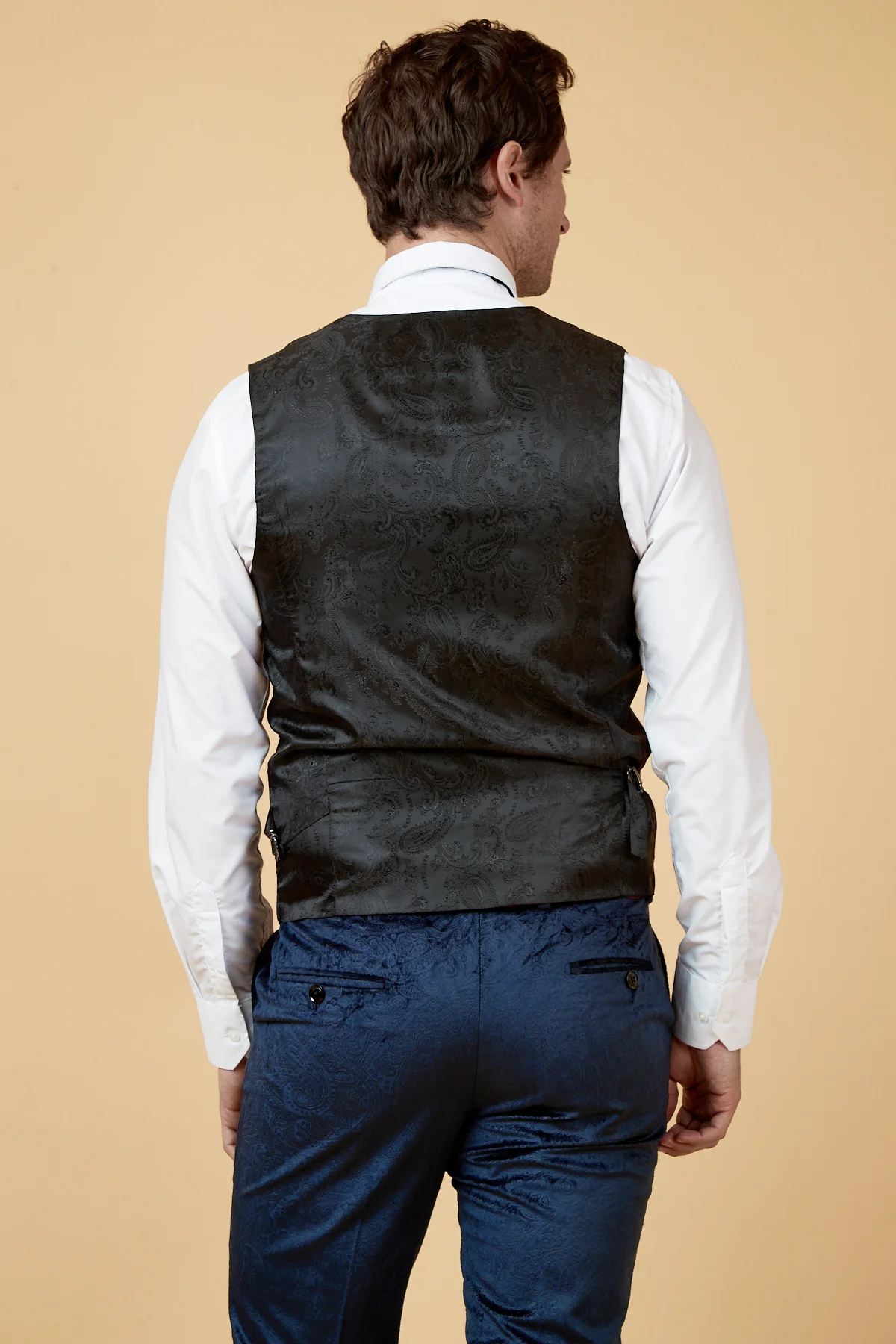 SIMON - Navy Velvet Jacquard Waistcoat - Image 3