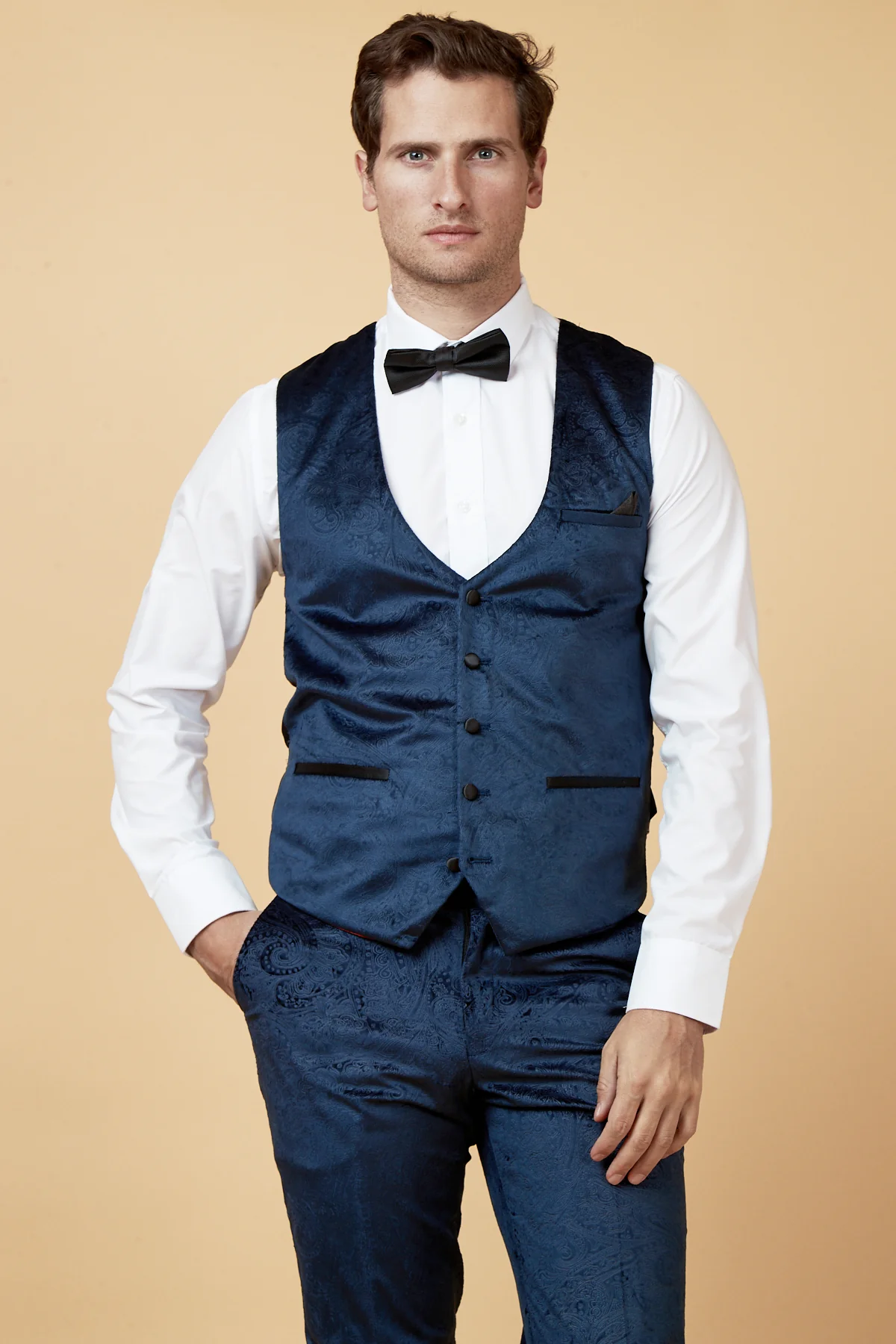 SIMON - Navy Velvet Jacquard Waistcoat - Image 4