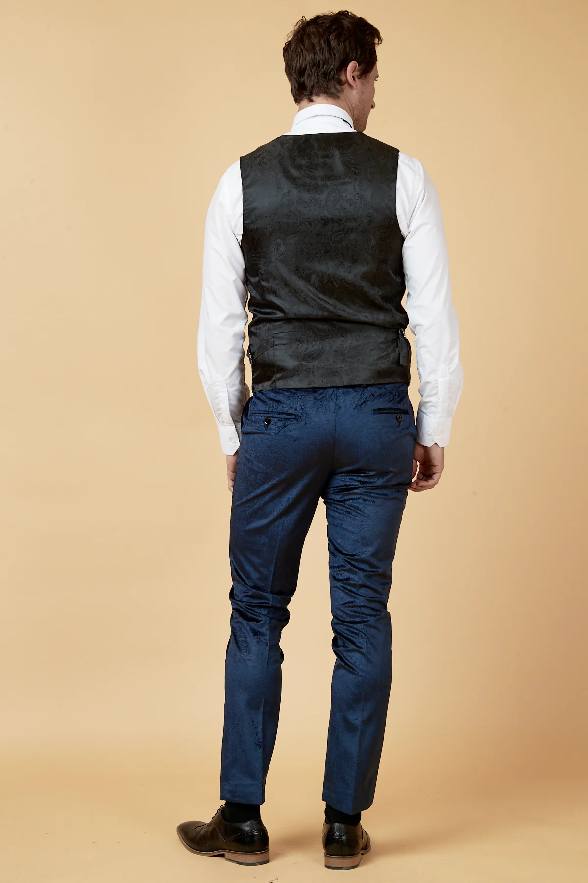 SIMON - Navy Velvet Jacquard Waistcoat - Image 5