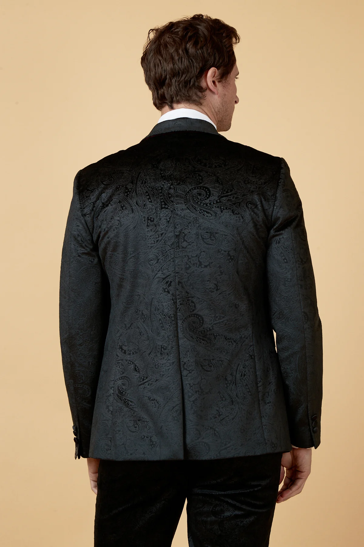 SIMON - Black Velvet Tux Lapel Jacquard Blazer - Image 6