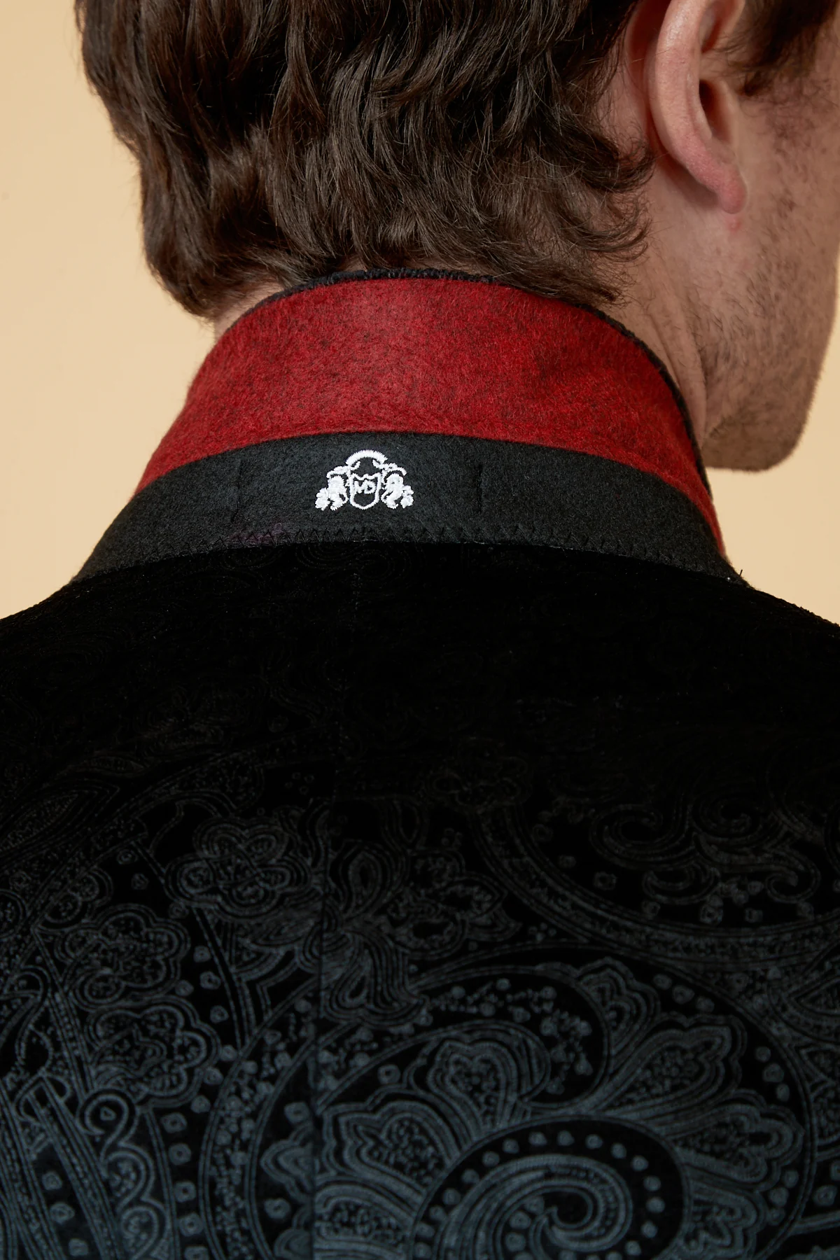 SIMON - Black Velvet Tux Lapel Jacquard Blazer - Image 7