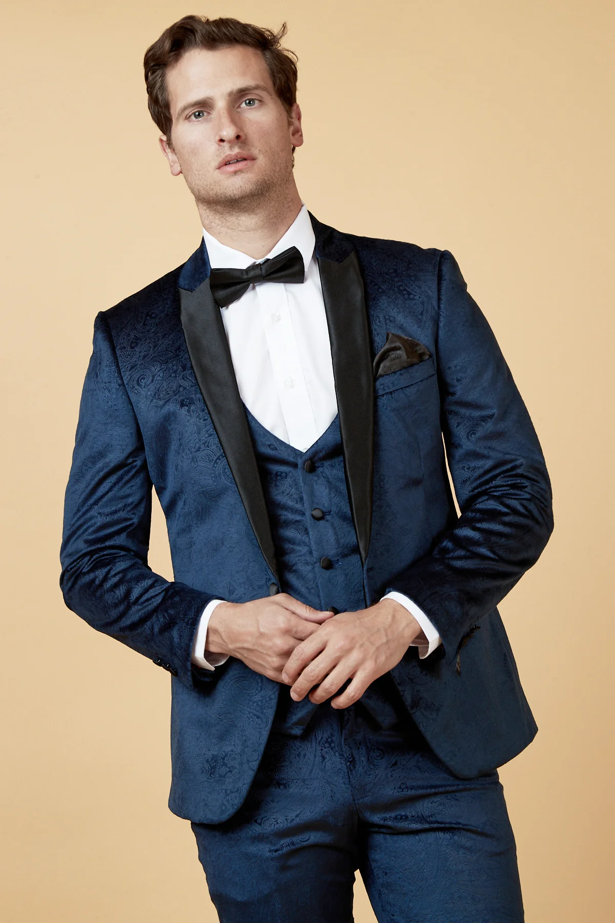 SIMON - Black Velvet Tux Lapel Jacquard Blazer - Image 9
