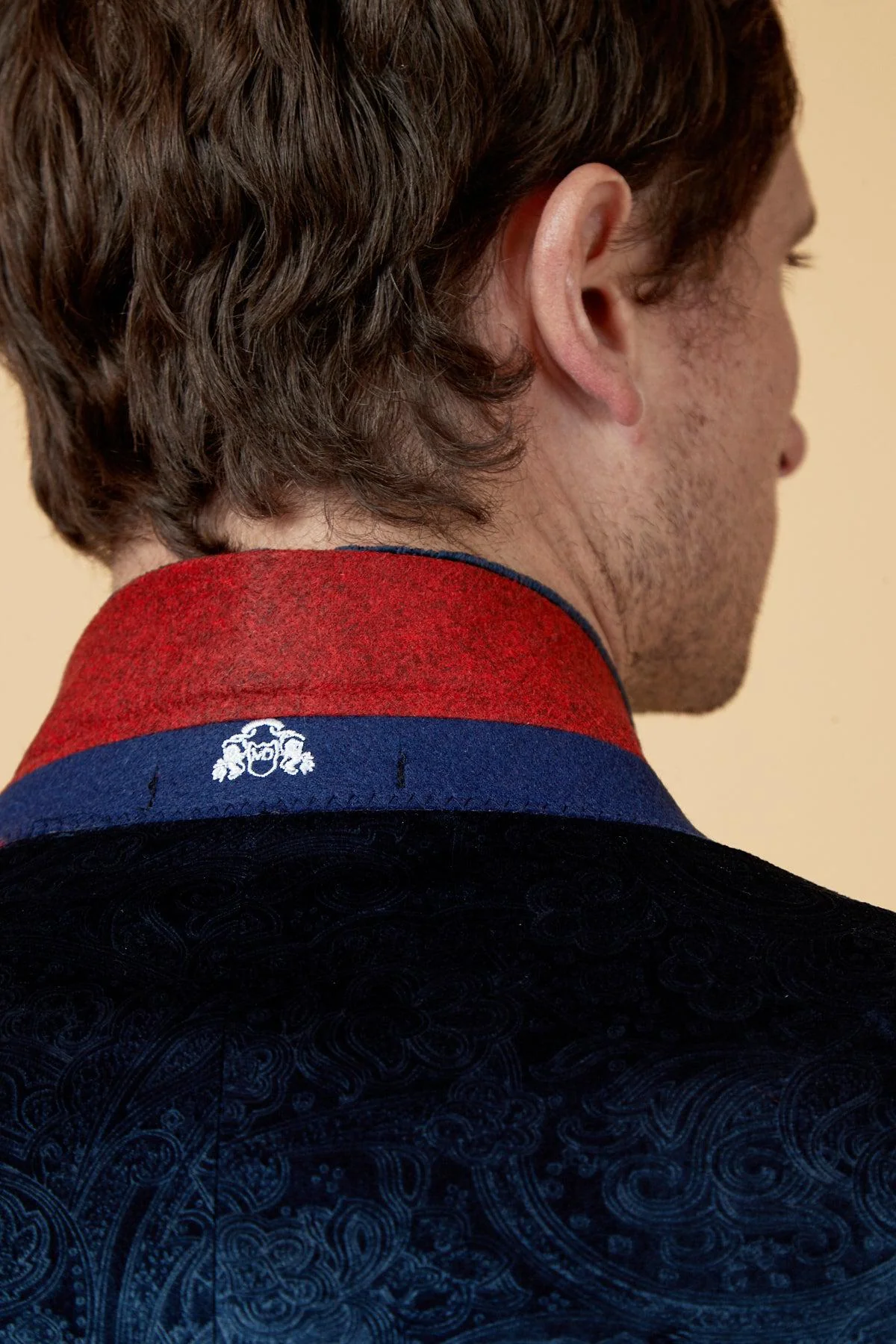 SIMON - Velvet Navy Tux Lapel Jacquard Blazer - Image 4