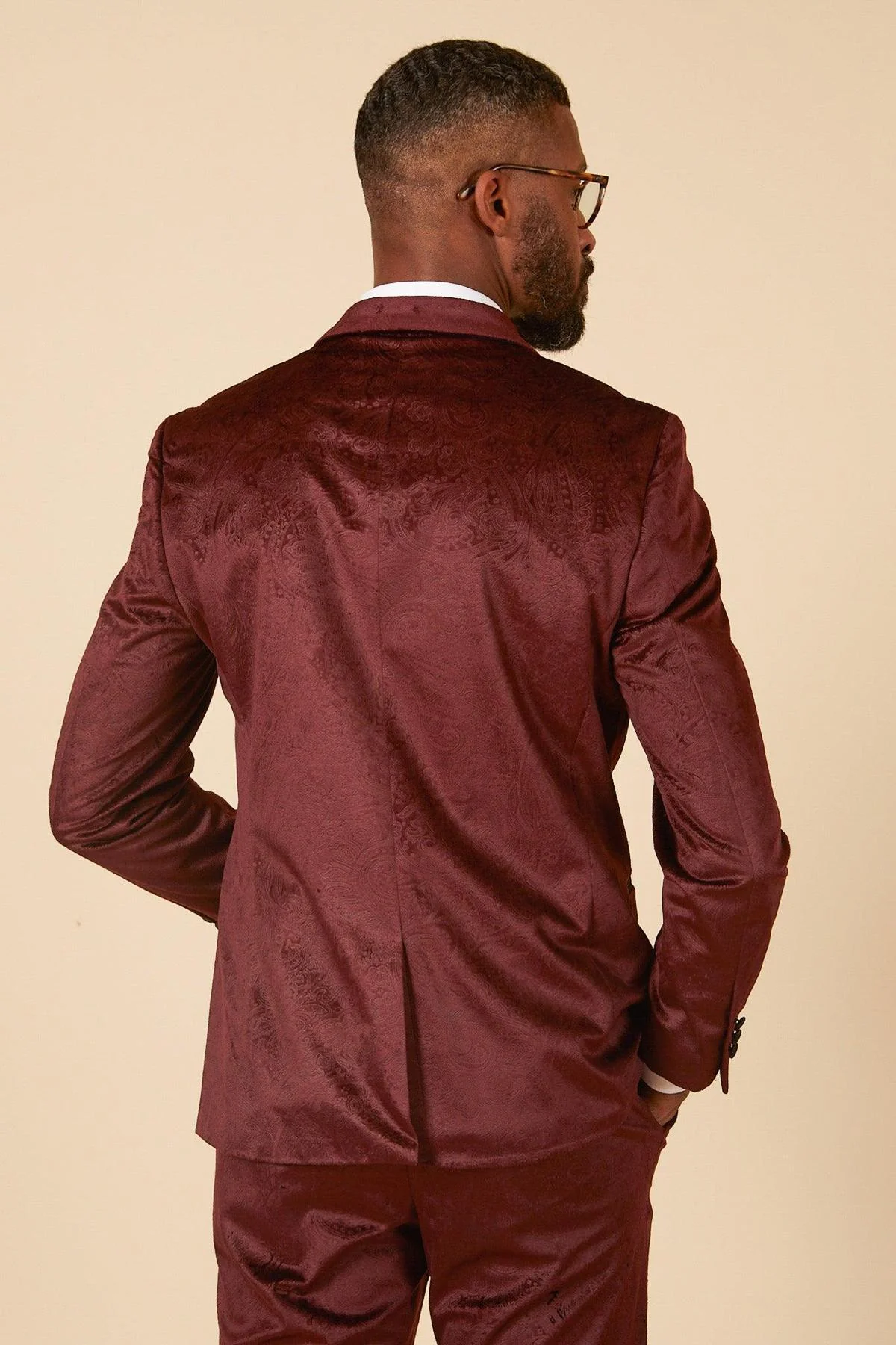 SIMON - Velvet Wine Tux Lapel Jacquard Blazer - Image 3
