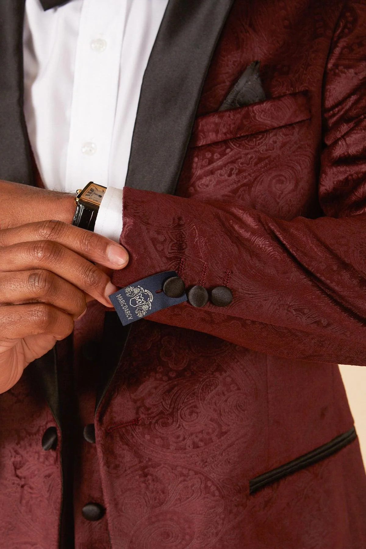 SIMON - Velvet Wine Tux Lapel Jacquard Blazer - Image 7