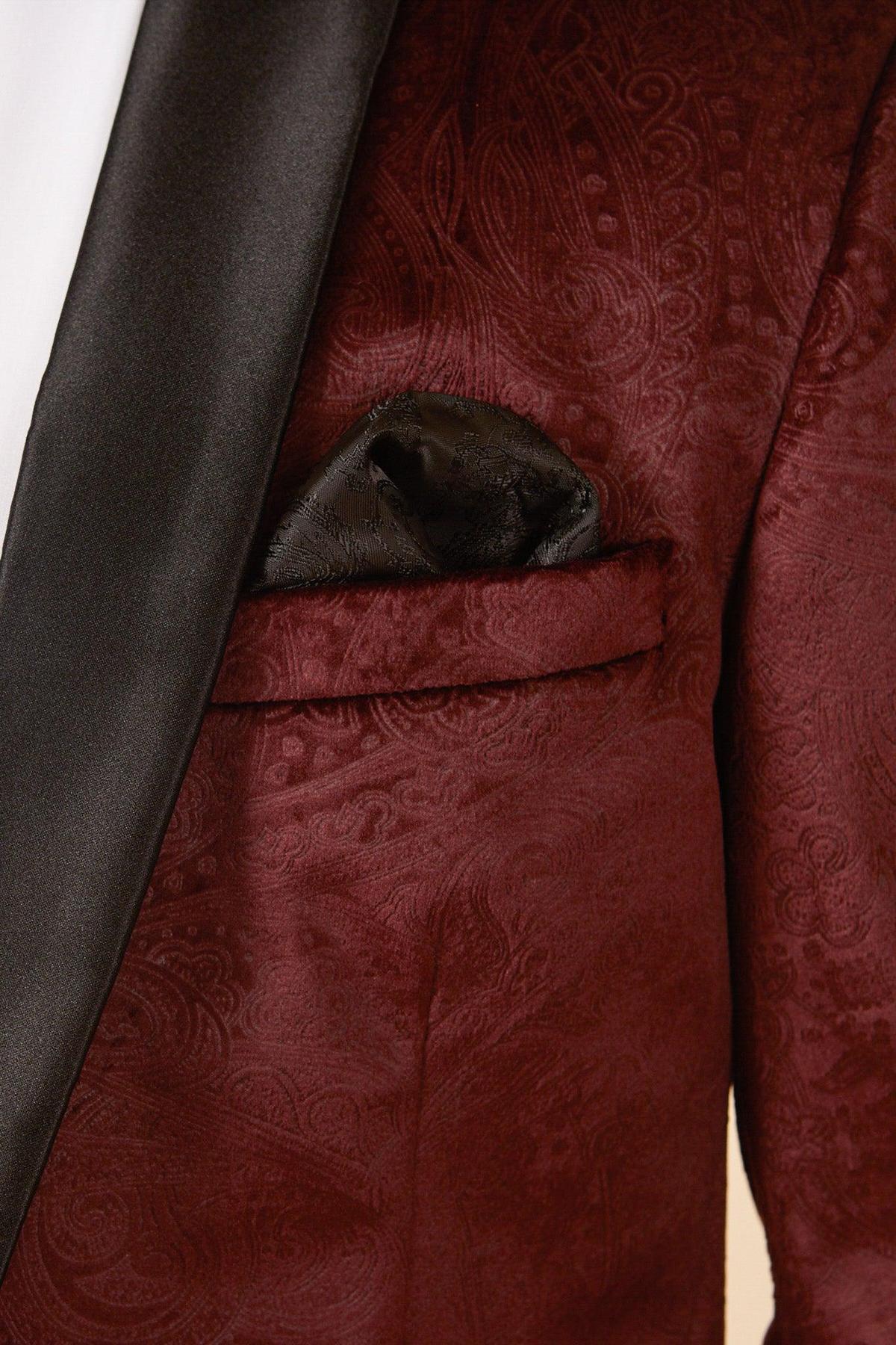 SIMON - Velvet Wine Tux Lapel Jacquard Blazer - Image 8