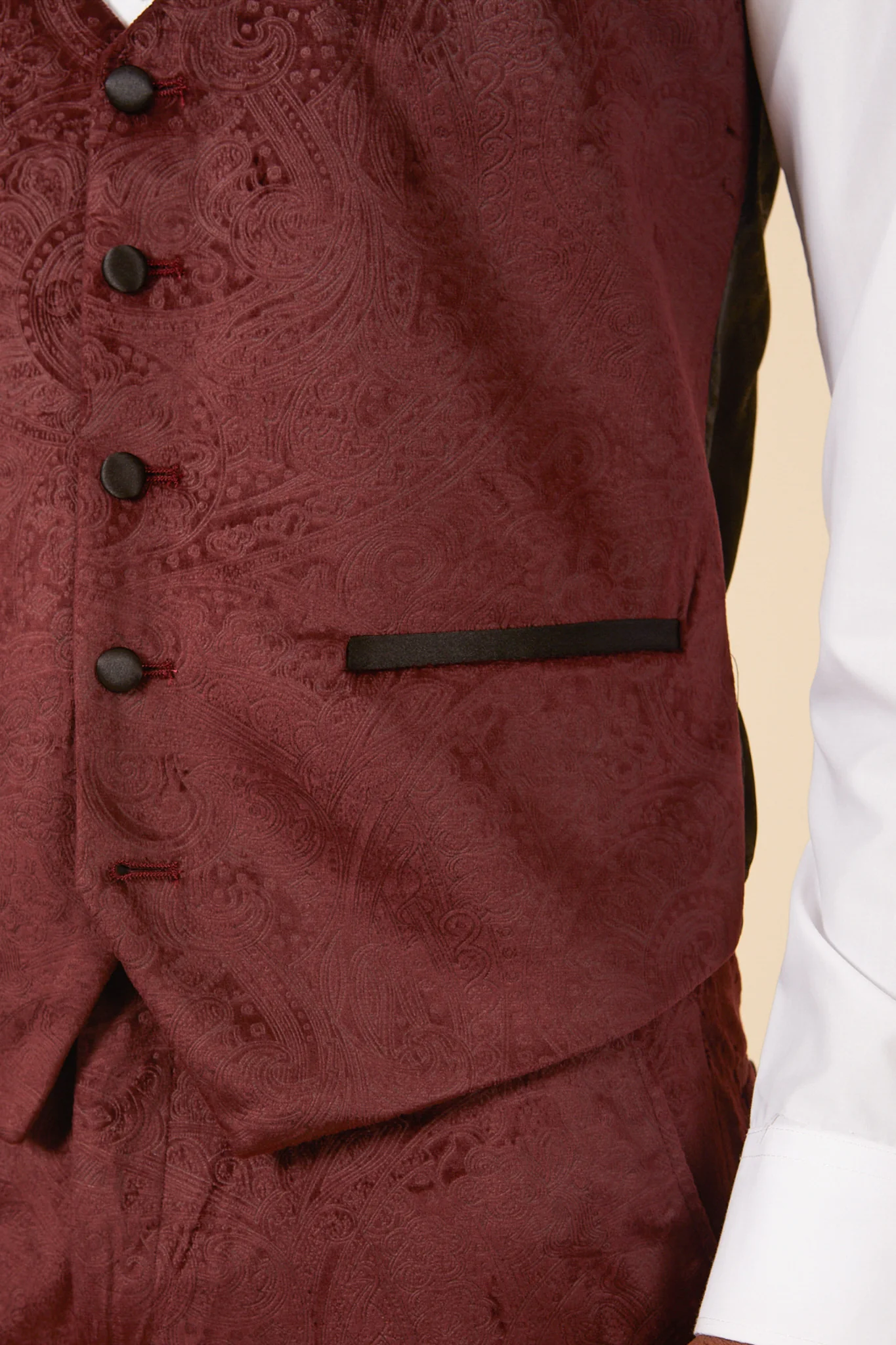 SIMON - Wine Velvet Jacquard Three Piece Suit - Image 6