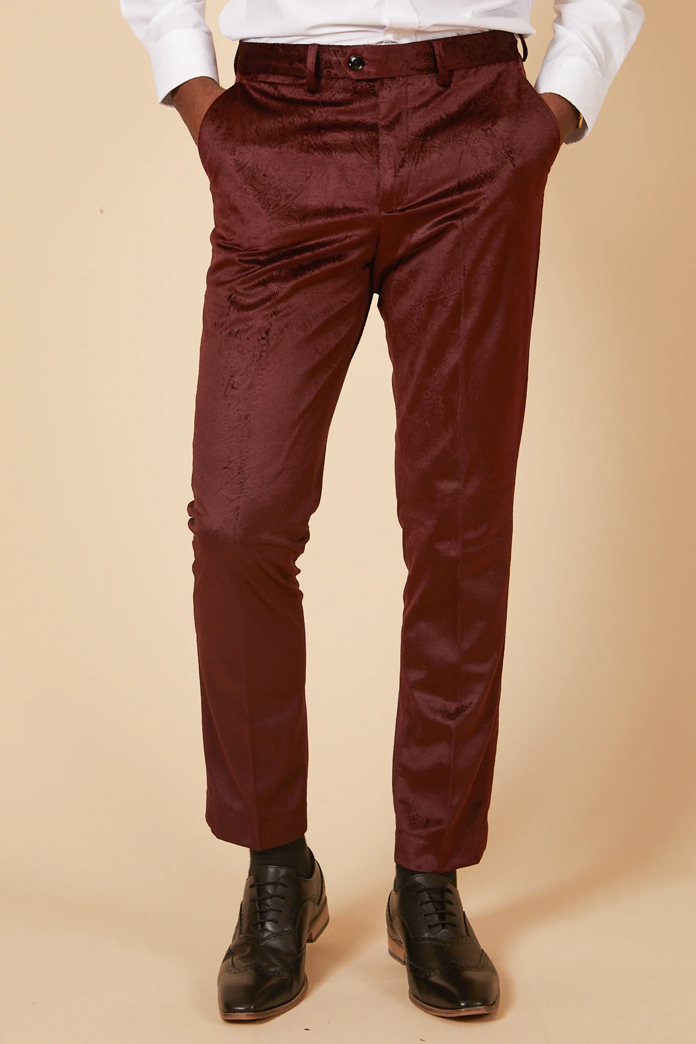 SIMON - Wine Velvet Jacquard Three Piece Suit - Image 8