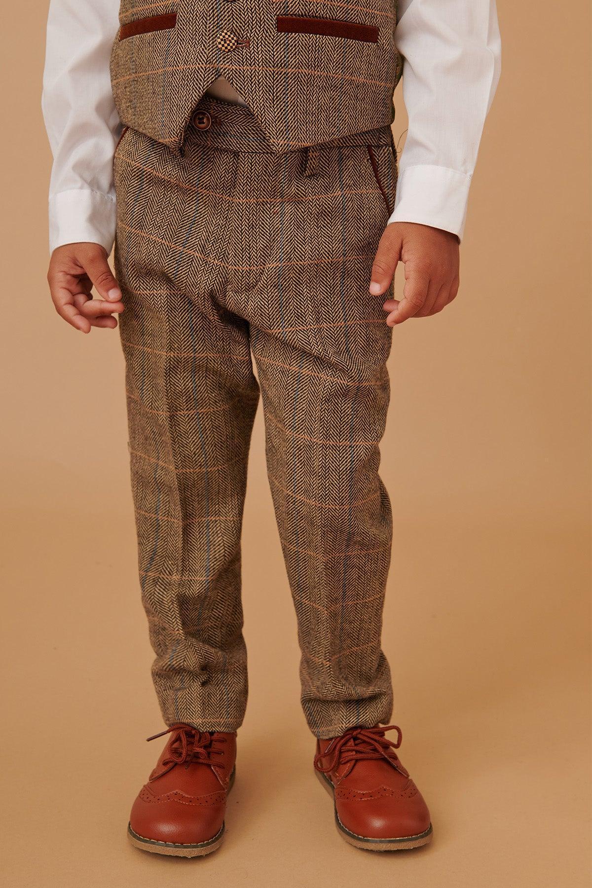 TED - Childrens Tan Tweed Check Three Piece Suit - Image 10