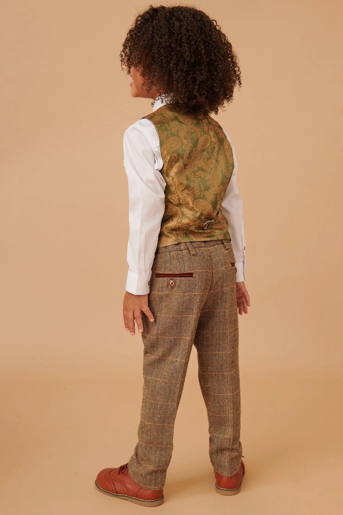 TED - Childrens Tan Tweed Check Three Piece Suit - Image 11