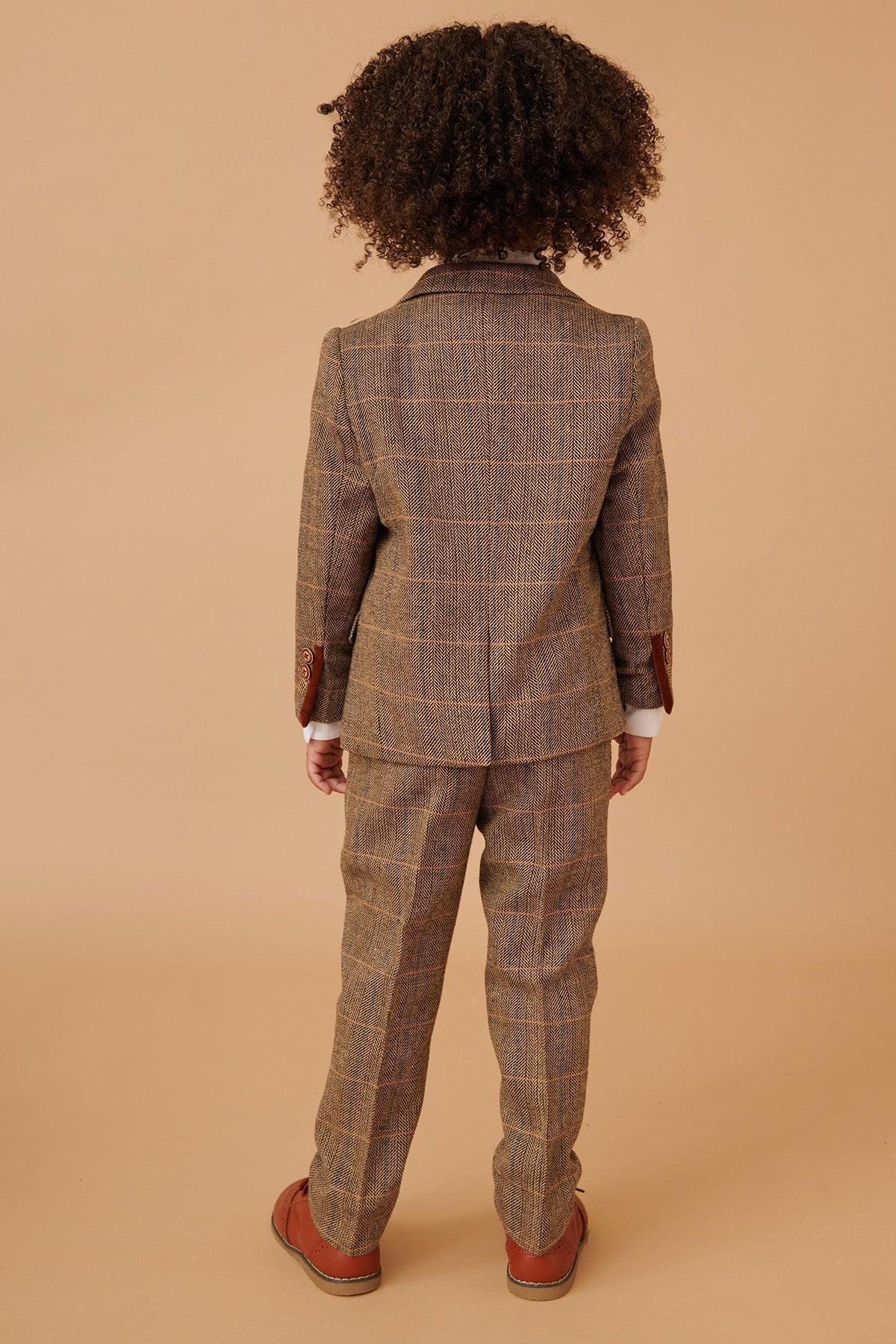 TED - Childrens Tan Tweed Check Three Piece Suit - Image 6