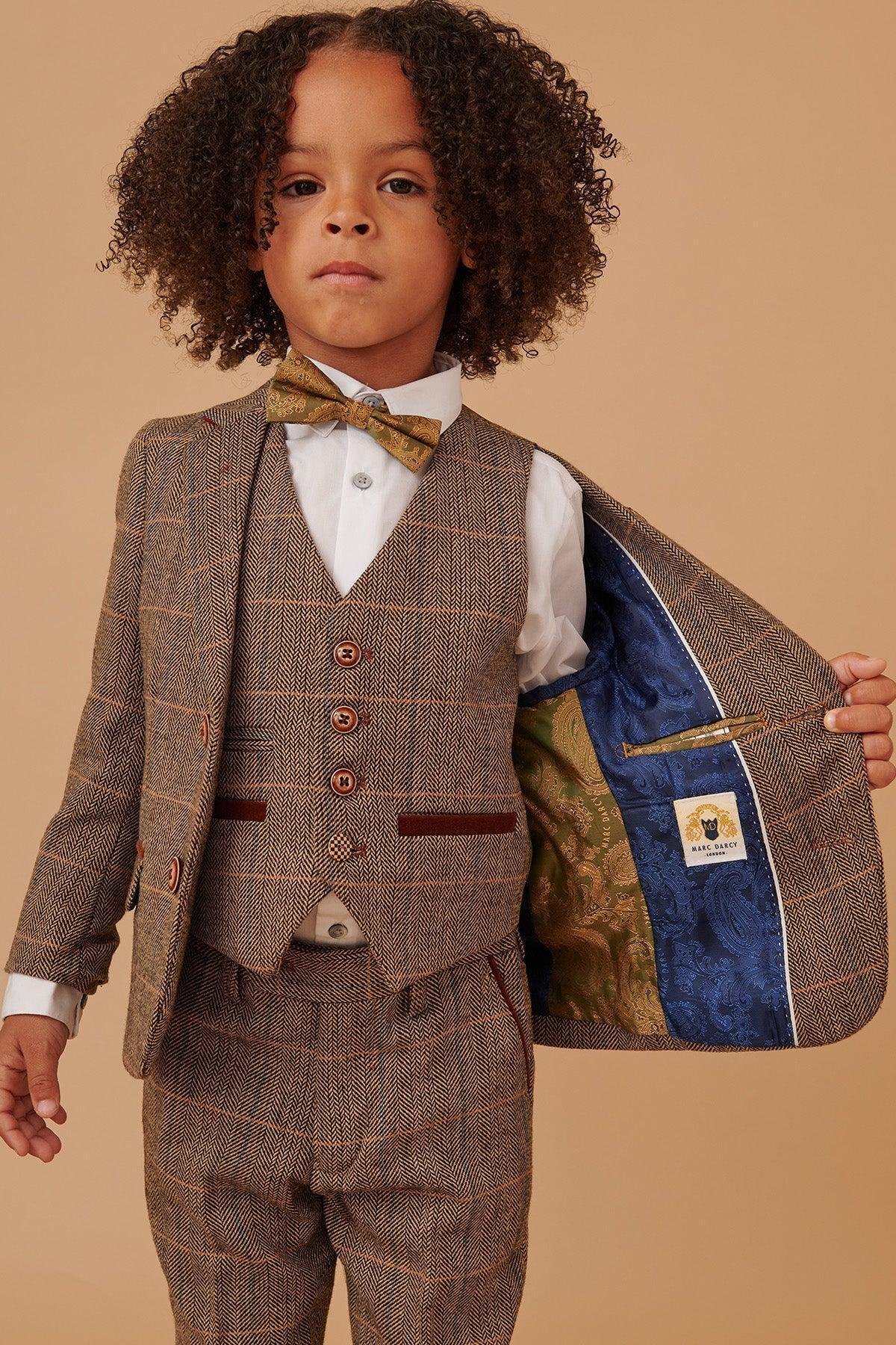 TED - Childrens Tan Tweed Check Three Piece Suit - Image 7