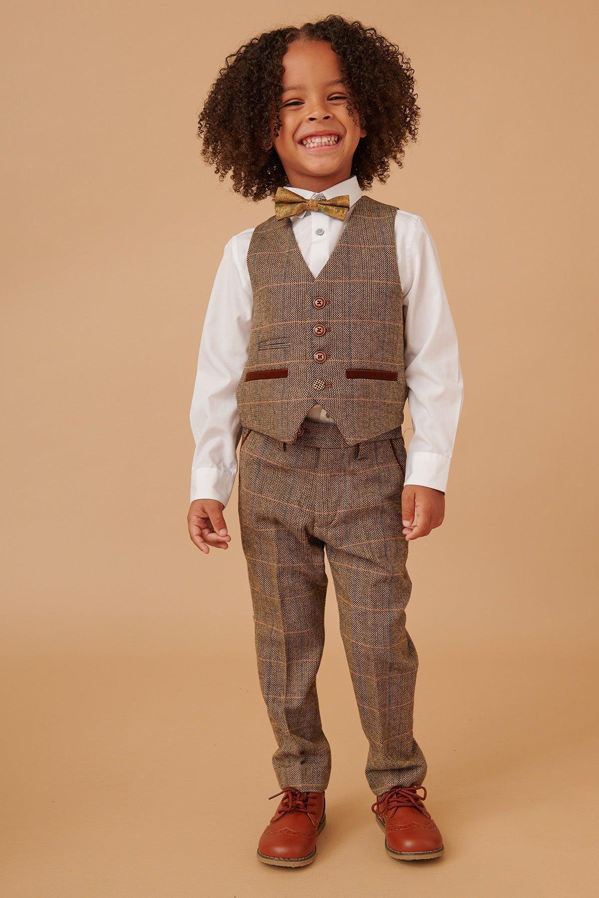 TED - Childrens Tan Tweed Check Three Piece Suit - Image 9
