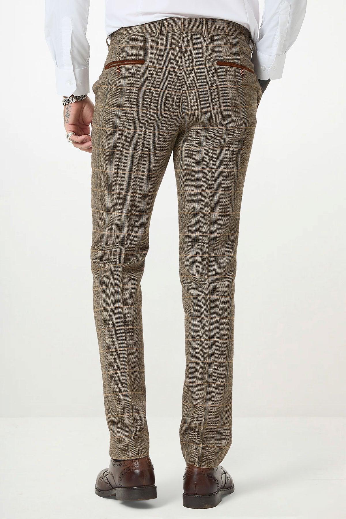 TED - Tan Tweed Check Three Piece Suit with Double Breasted Waistcoat - Image 16